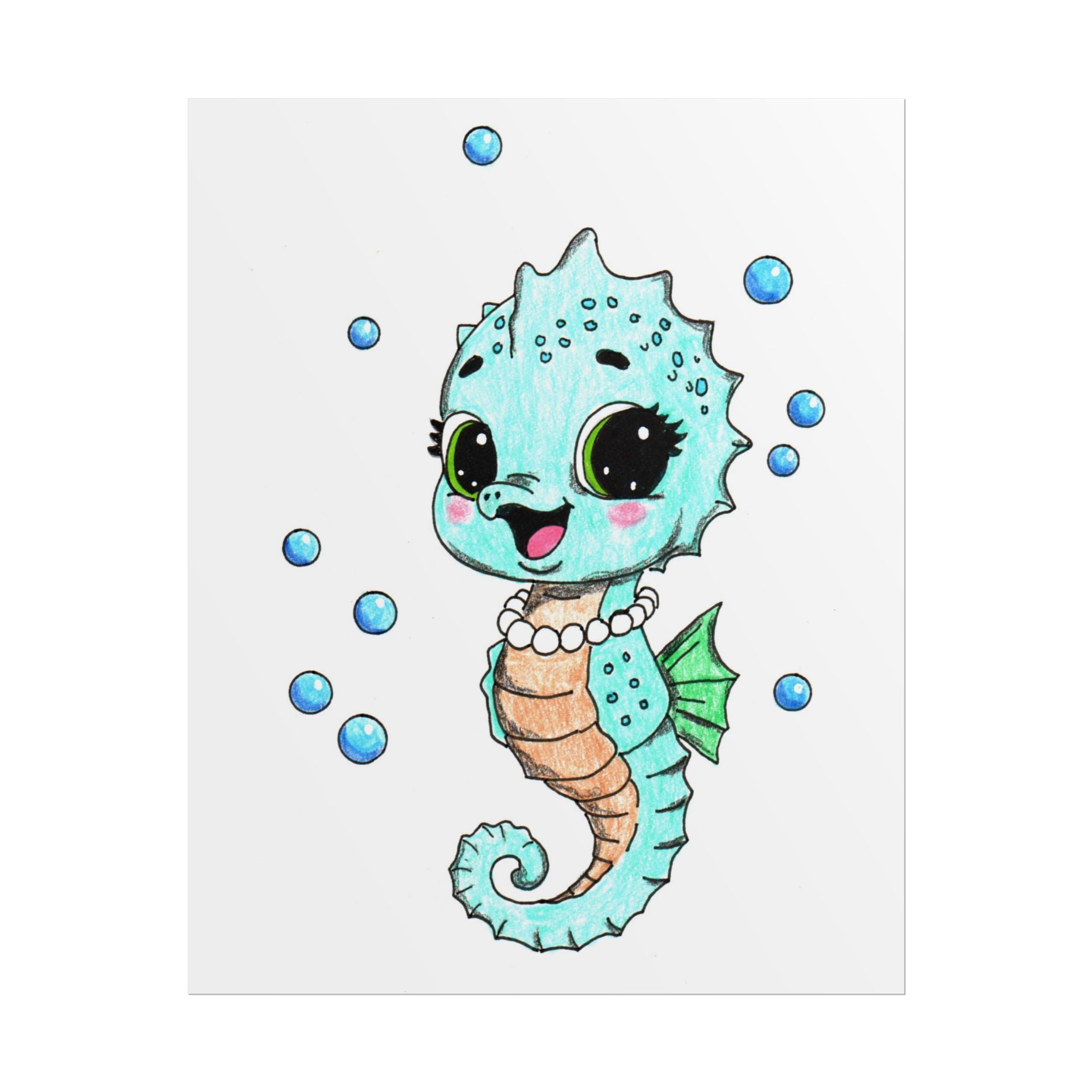 She Found Every Pearl! Seahorse Art Print | Hand-Drawn Seahorse Gift