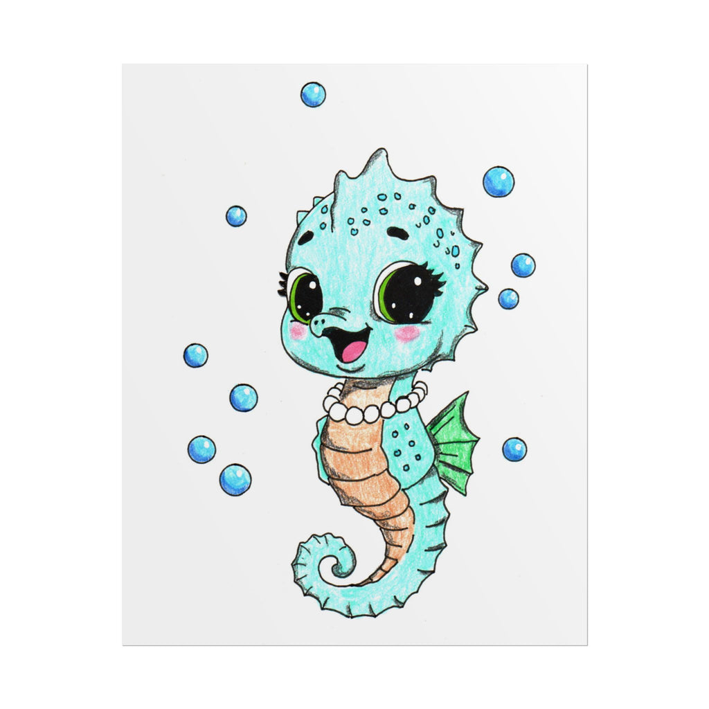 She Found Every Pearl! Seahorse Art Print | Hand-Drawn Seahorse Gift