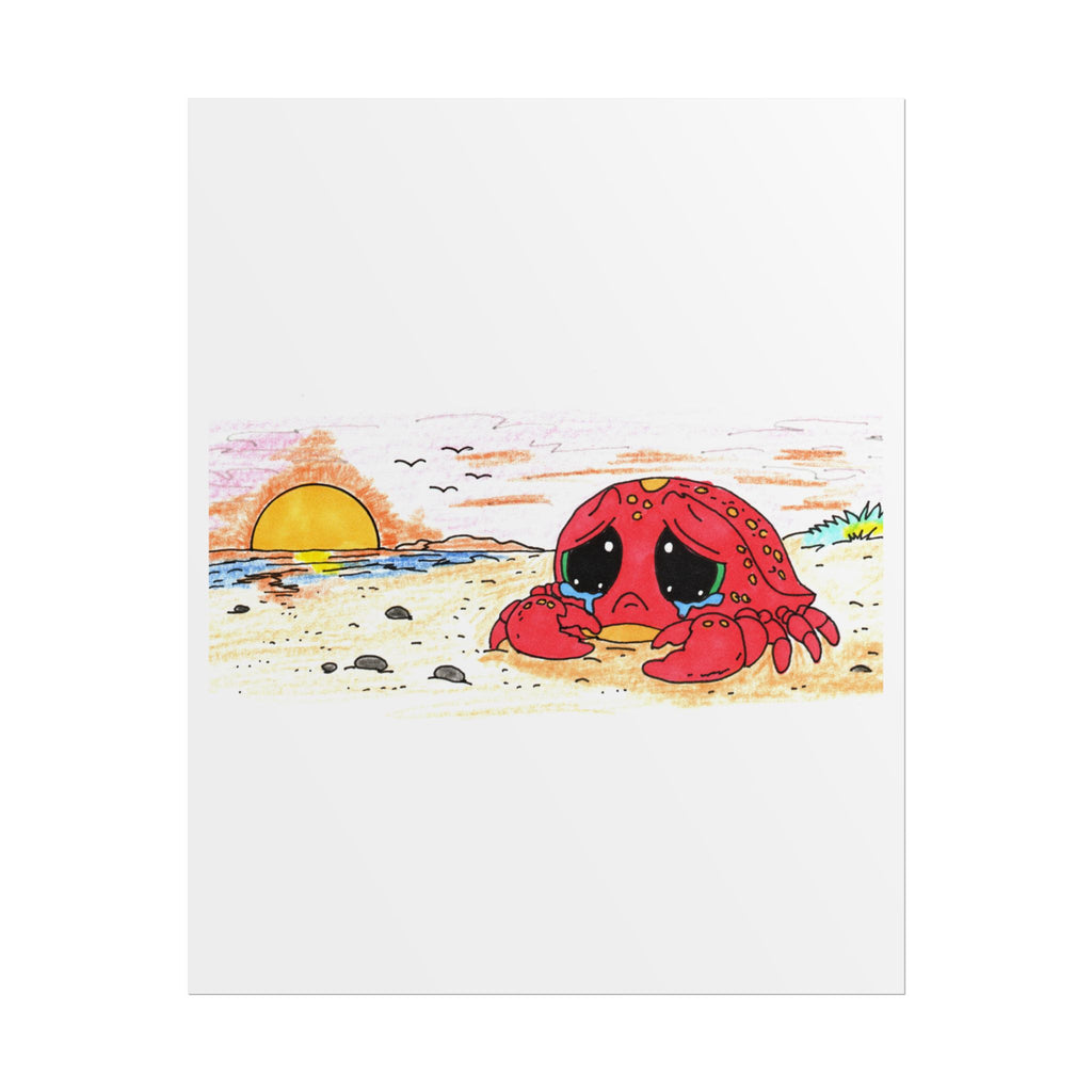 Crab - Sad Crab Searched all Day Print, Hand Drawn Crab Wall Art, Whimsical Nursery Decor, Woodland Animal Illustration