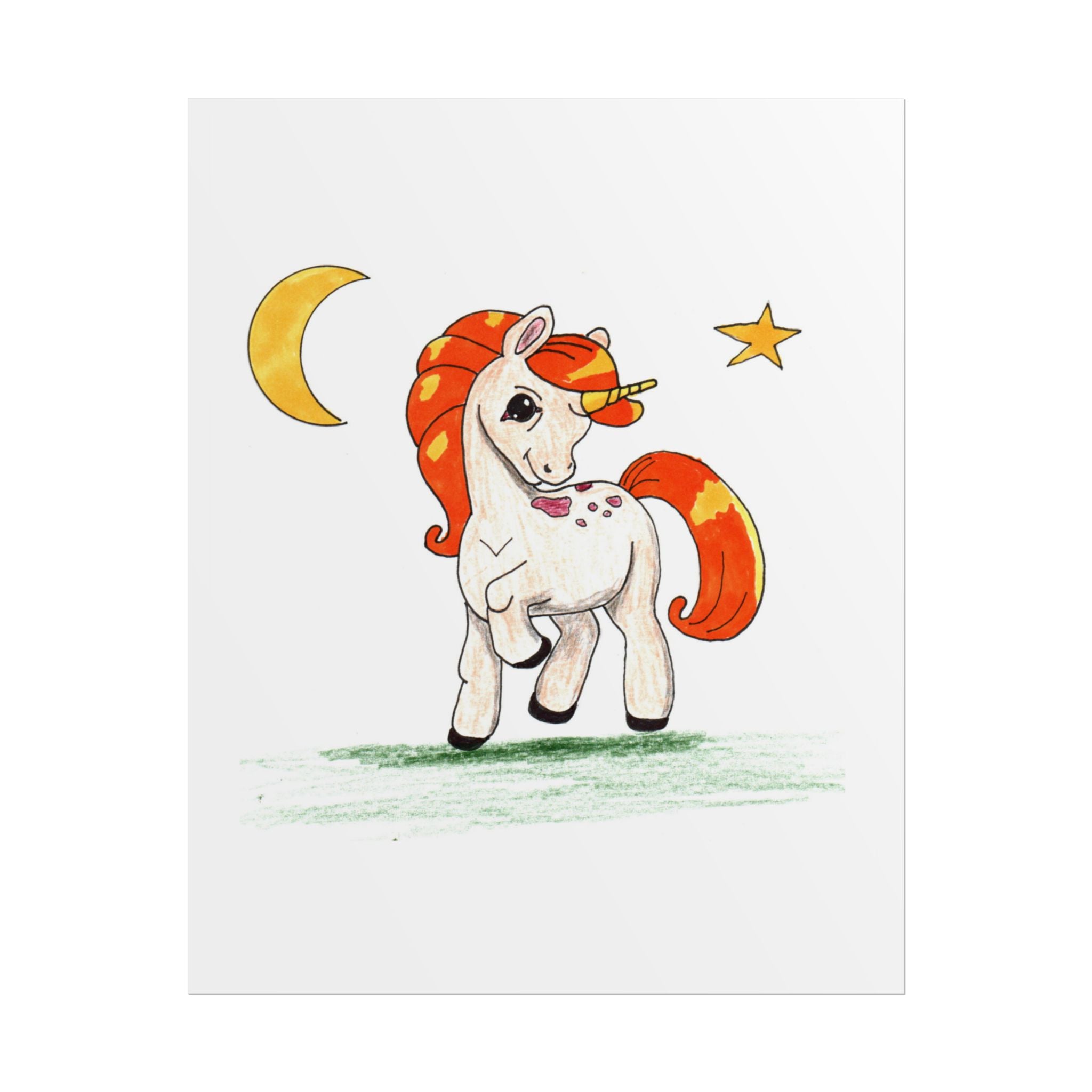 Unicorn Prancing Poster, Nursery Wall Art, Cute Animal Illustration Print
