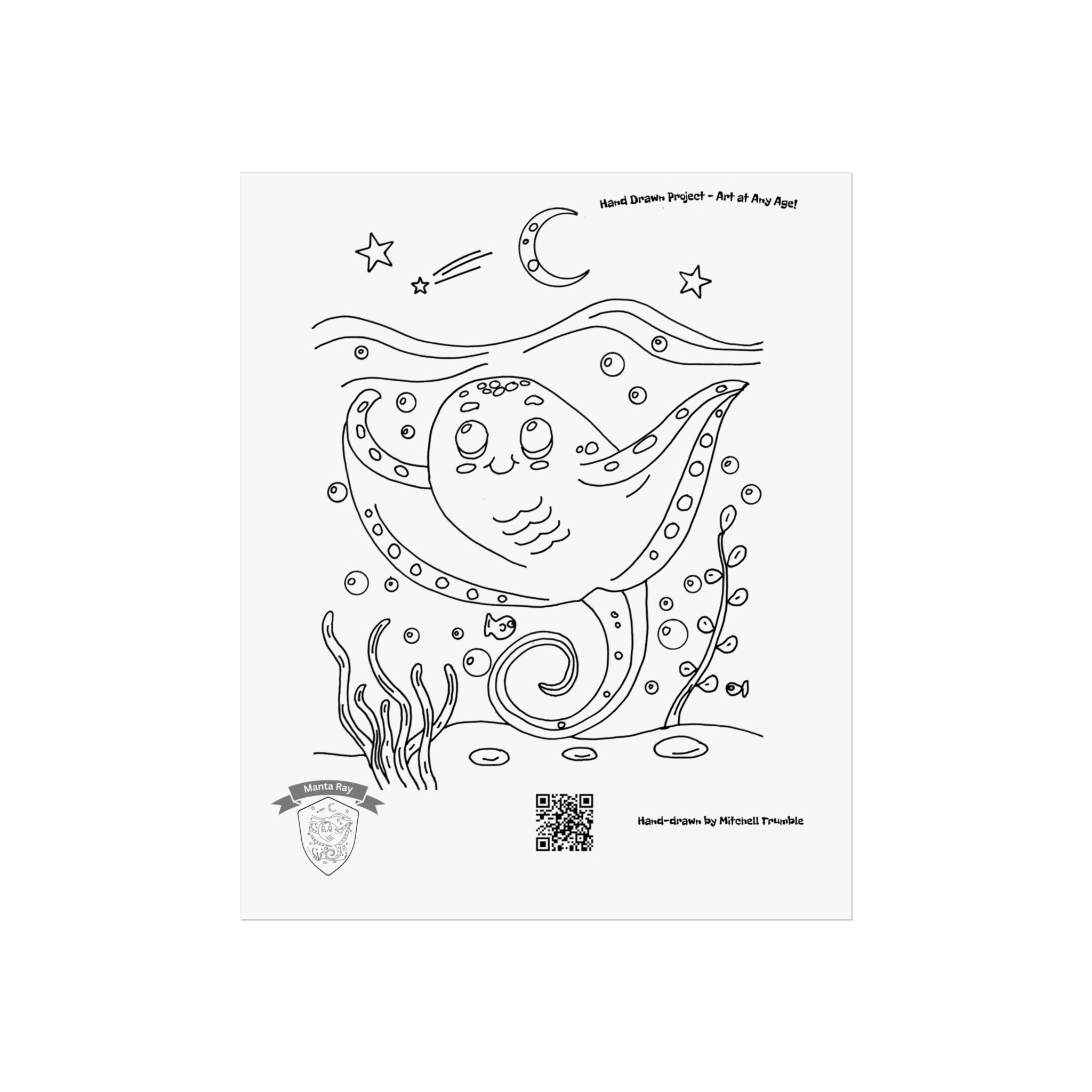 Manta Ray Poster | Hand-Drawn Ocean Art