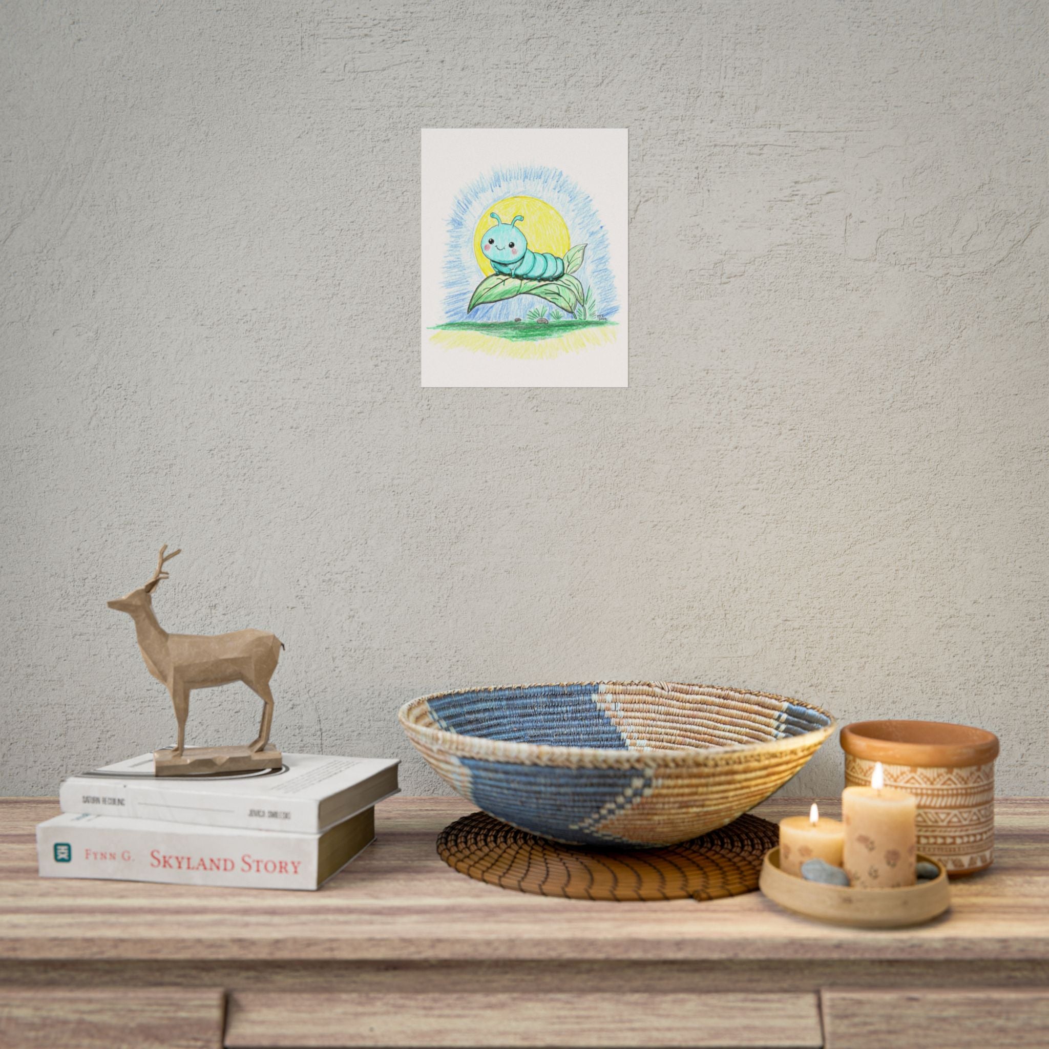Bobbie the Smiling Inchworm Wall Art | Cute Caterpillar Nursery Print | Hand Drawn Garden Bug Art