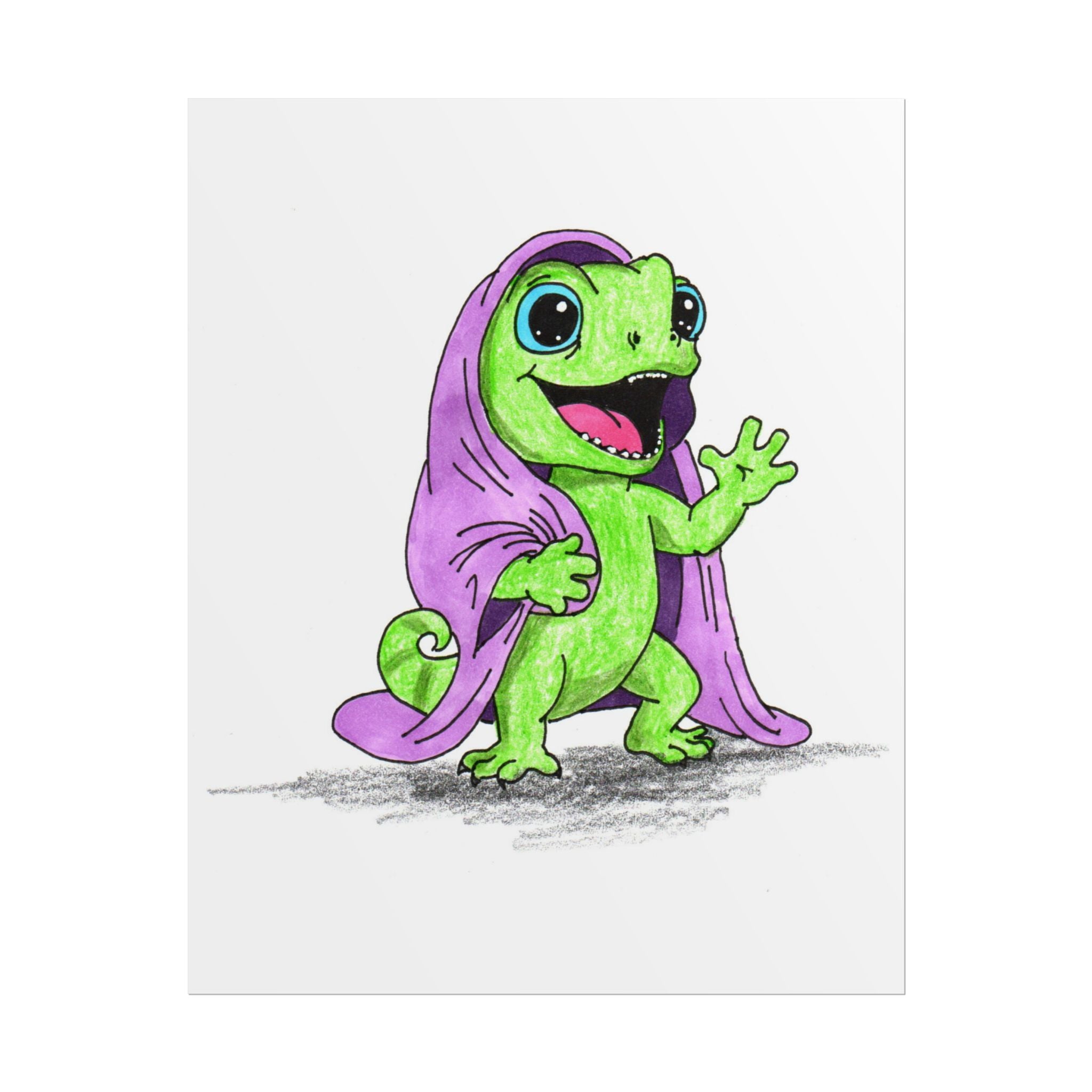 Happy Lizard Blanket Story Print, Hand Drawn Nursery Wall Art