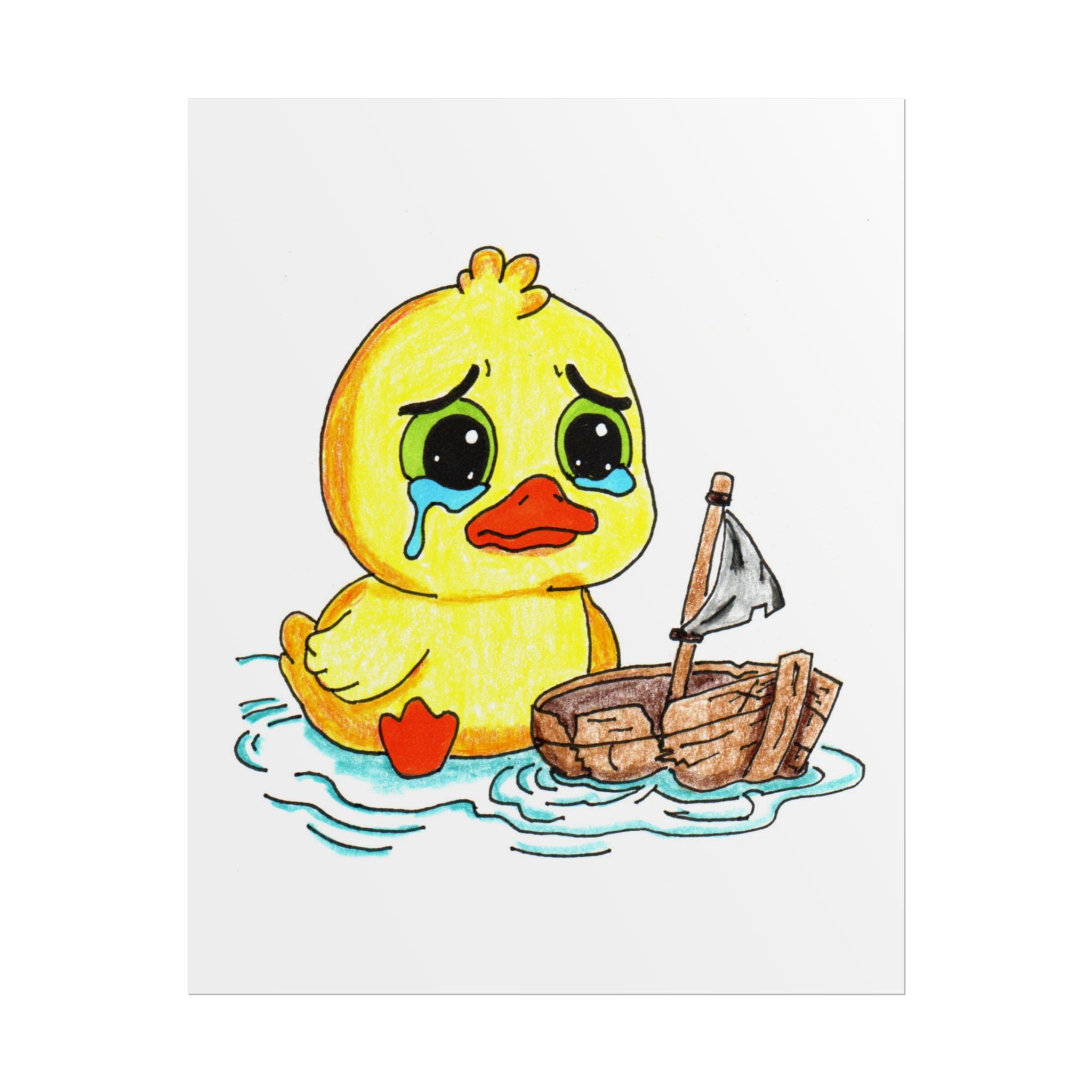 Sad Duckling with Broken Boat Print | Hand Drawn Lost & Found Critter Wall Art