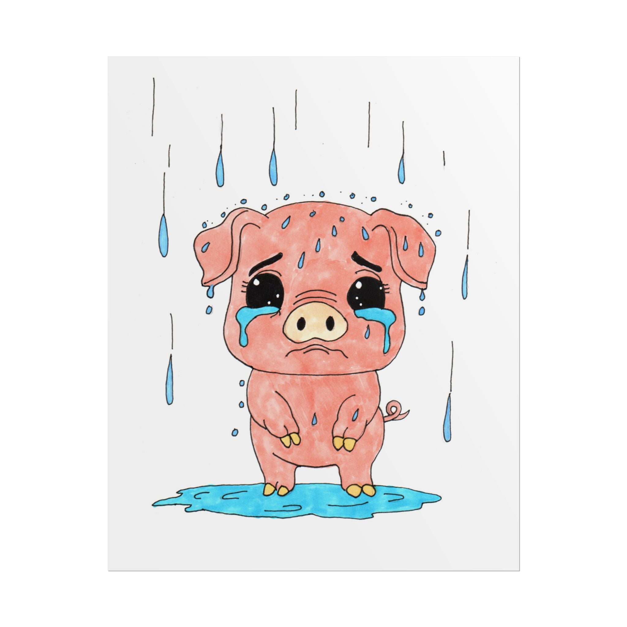 Sad Penny Pig in the Rain Wall Art | Lost and Found Critters