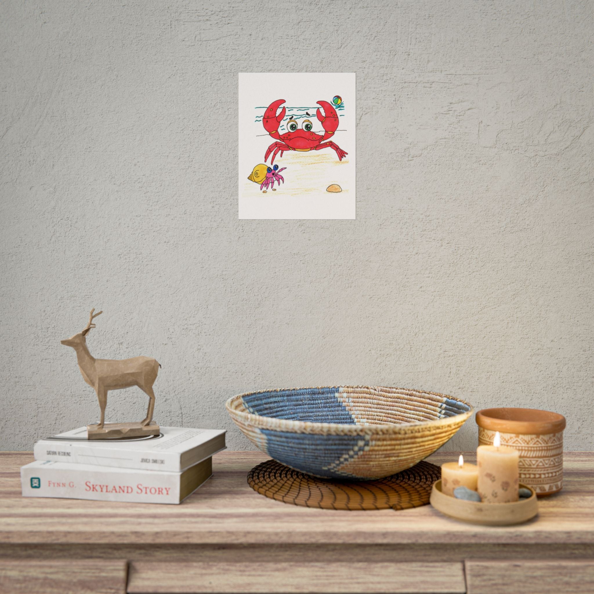 Crab - They Started Searching Together Print, Hand Drawn Crab Wall Art, Ocean Friendship Decor, Beach Animal Illustration