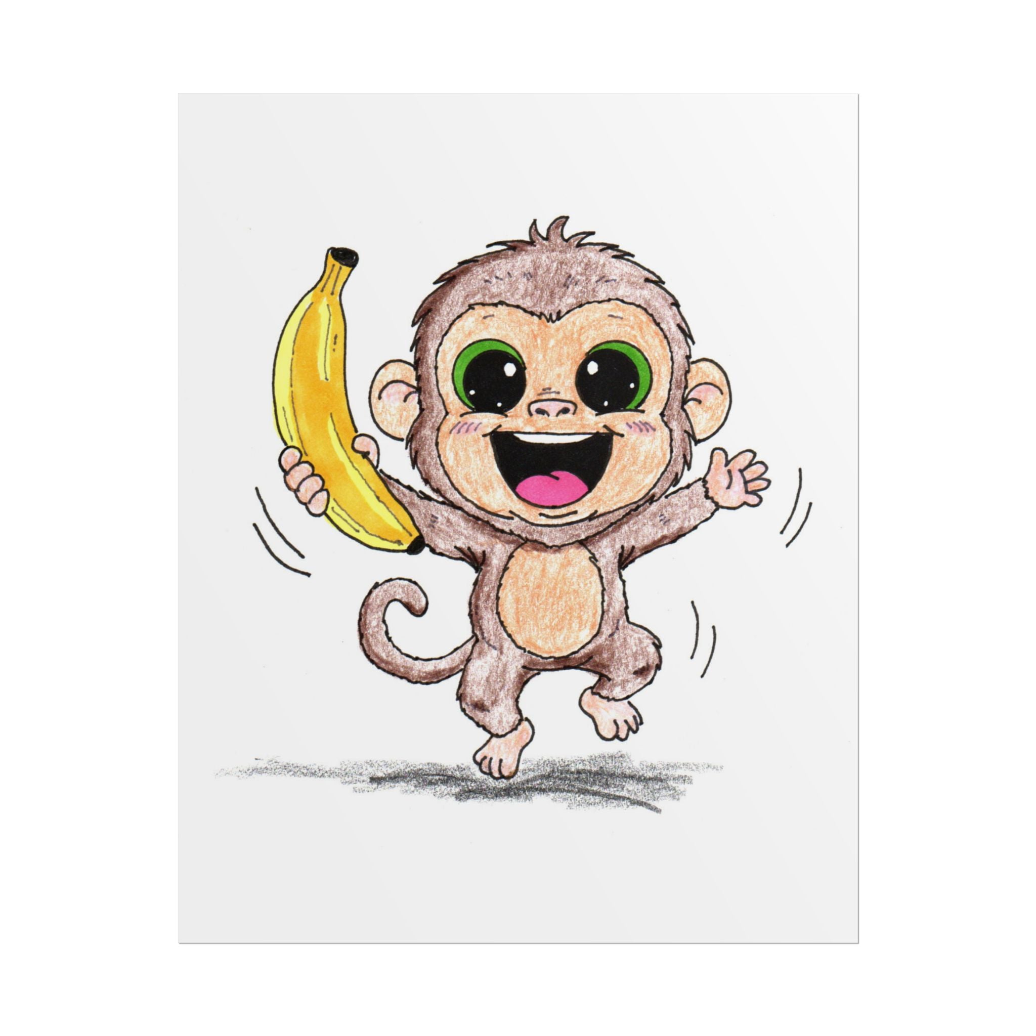 Happy Monkey With Banana Print | Cute Monkey Wall Art | Lost & Found Critter Illustration