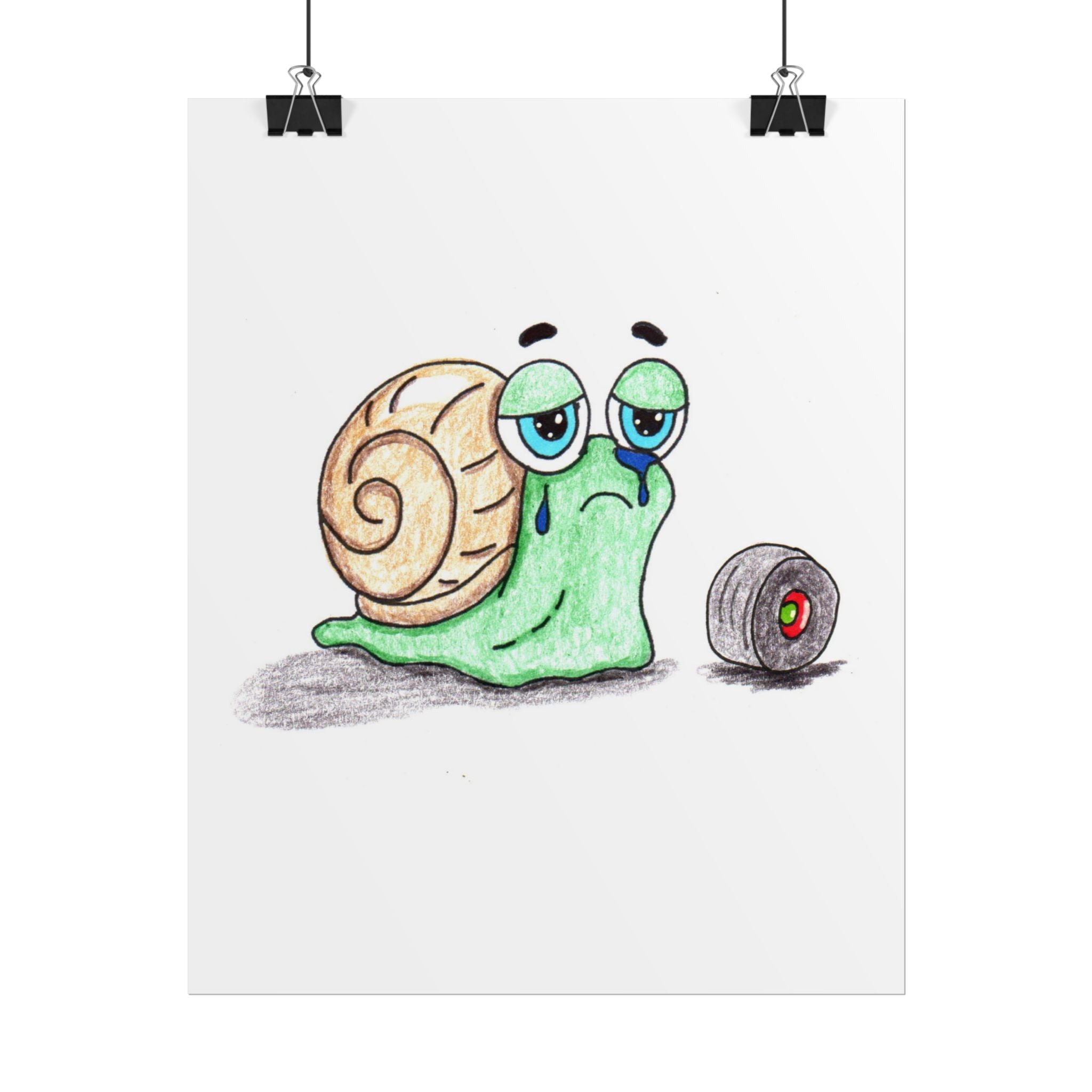 She Lost Her Wheel | Sad Snail Wall Art | Hand Drawn Lost & Found Critter Digital Download