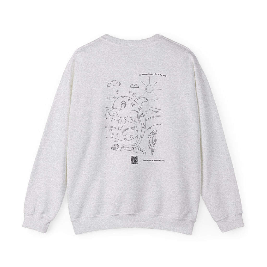 Dolphin Splash Squad Crew Sweatshirt – Hand Drawn Ocean Critter by Mitchell Trumble
