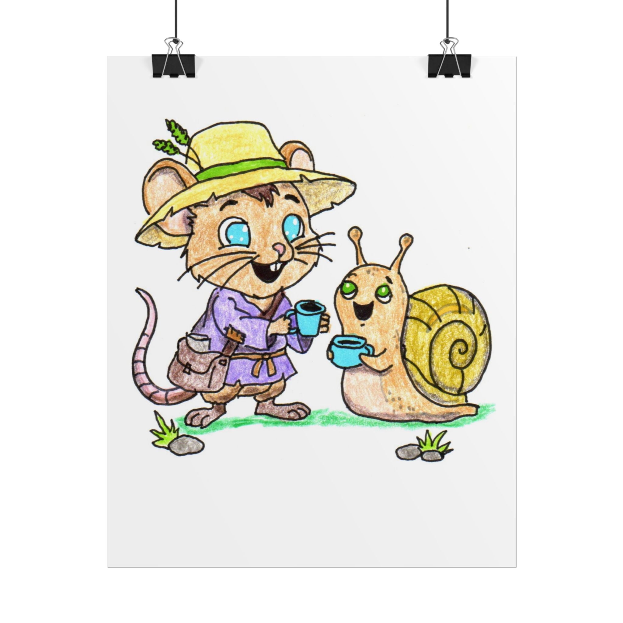 Mouse Brings Snail Coffee Printable Wall Art | Hand Drawn Friendship Print