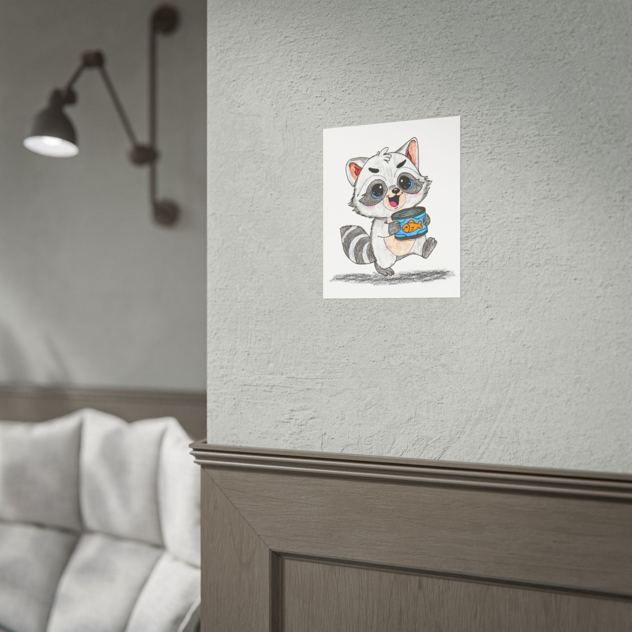 Happy Raccoon Print | Found Treasure Raccoon Wall Art | Hand Drawn Woodland Animal