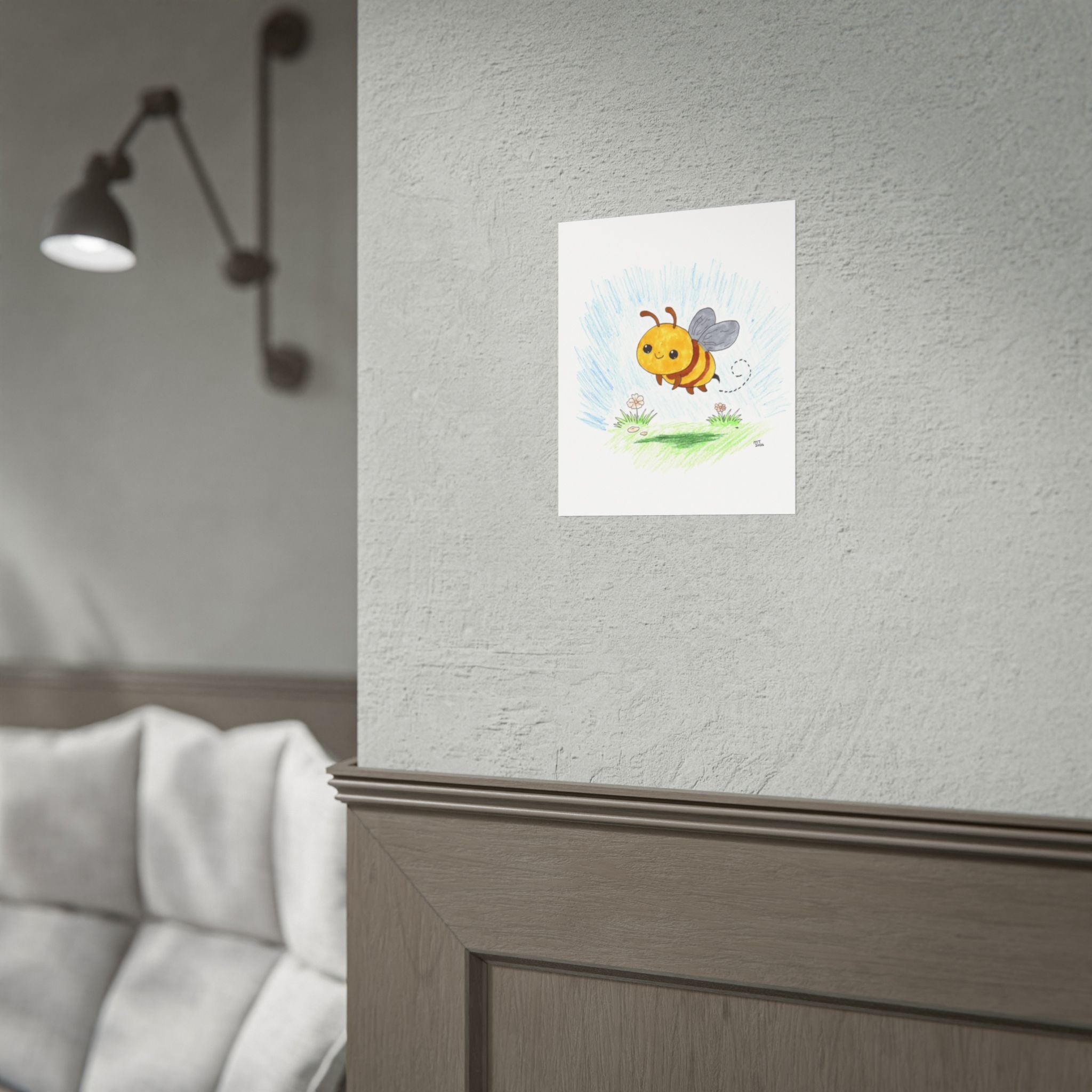 Sunny the Bee Wall Art | Cute Bee Nursery Print | Hand Drawn Bumblebee Art
