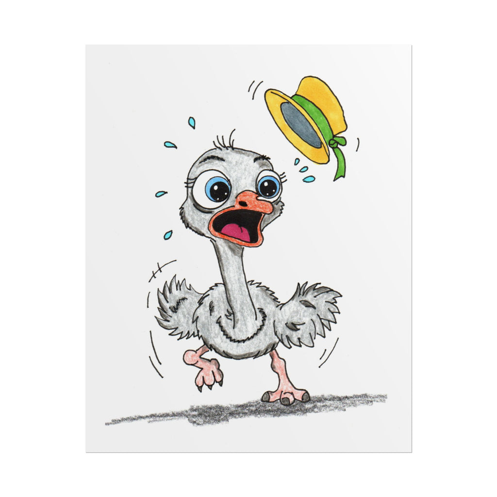 Lost Hat Ostrich Print | Funny Bird Wall Art | Hand Drawn Ostrich Illustration