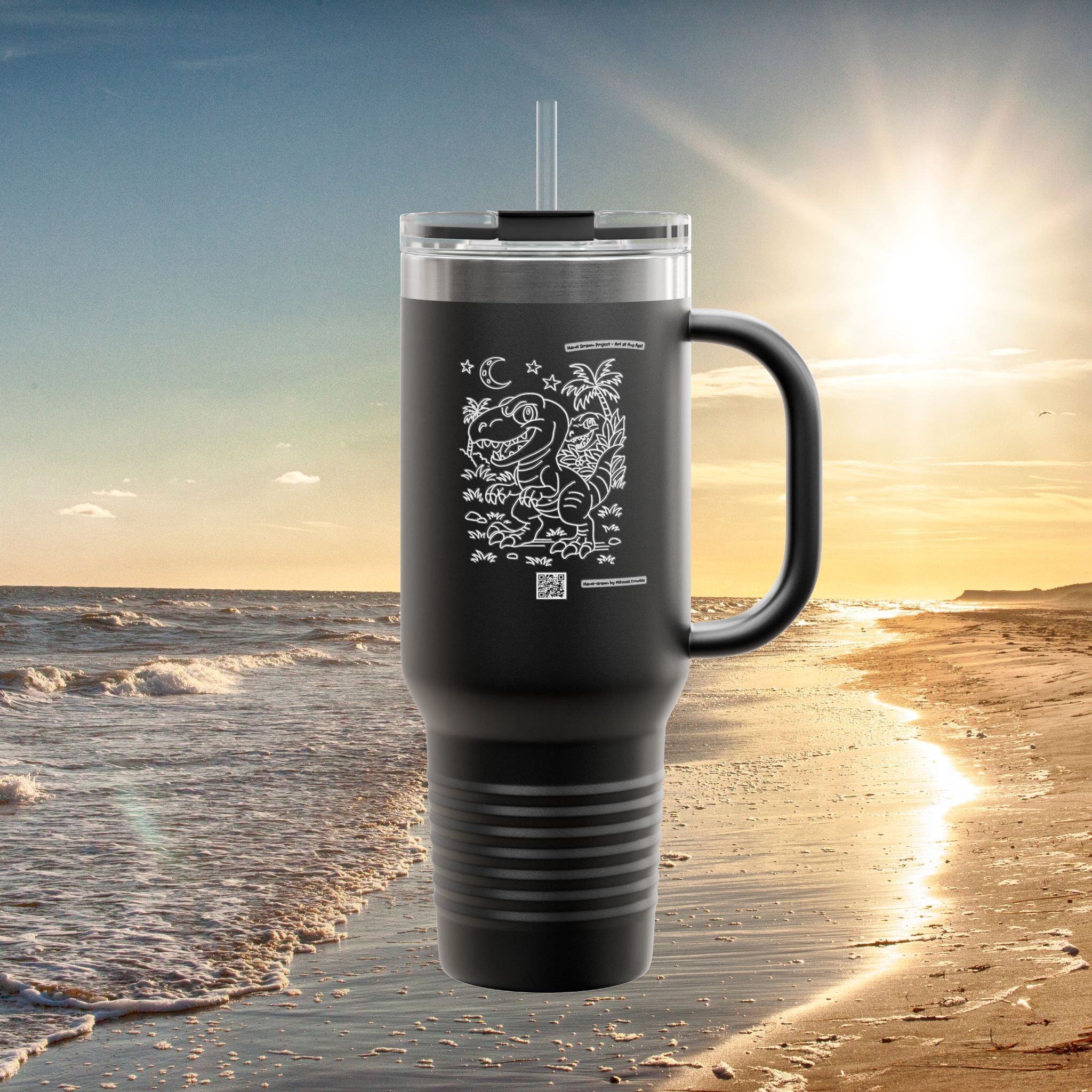 Velociraptor Travel Mug | Hand-Drawn Dino Art by Mitchell Trumble | Spill-Resistant Stainless Steel Tumbler