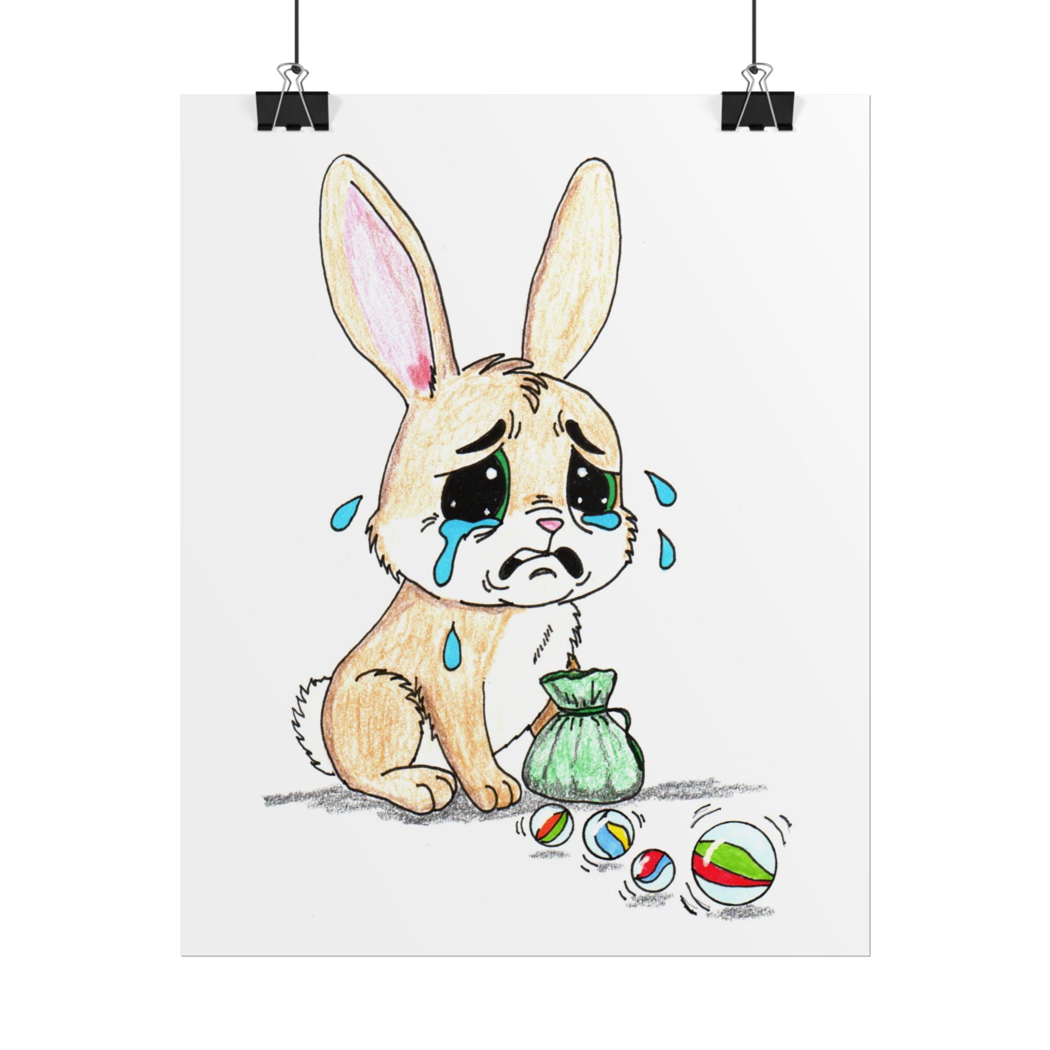 Lost Her Marbles Rabbit Art Print | Hand Drawn Bunny Wall Decor |
