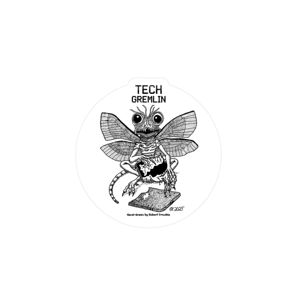 Tech Gremlin Kiss-Cut Sticker – Mischievous Fantasy Creature