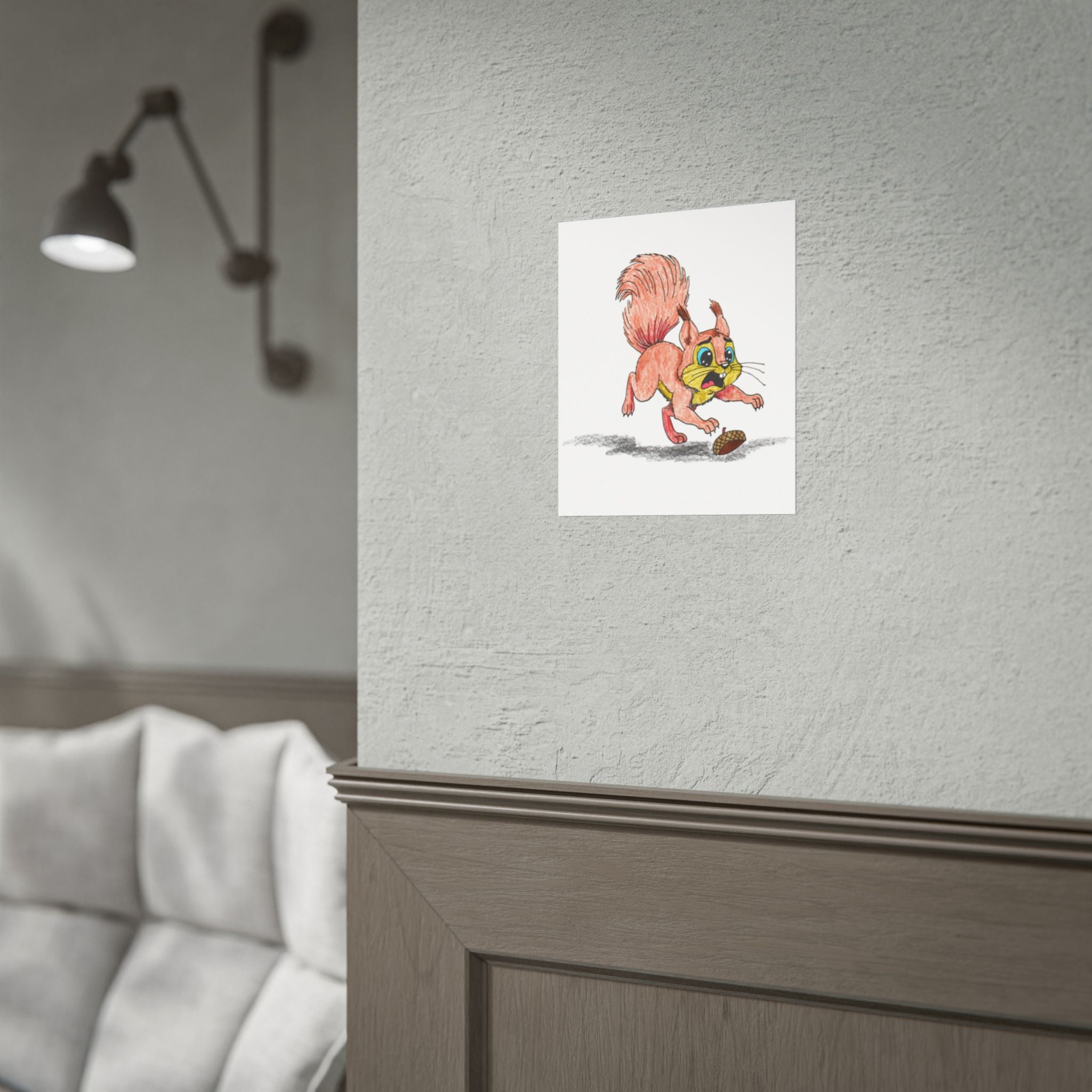 Squirrel Lost Her Acorn Art Print | Cute Woodland Animal Wall Decor