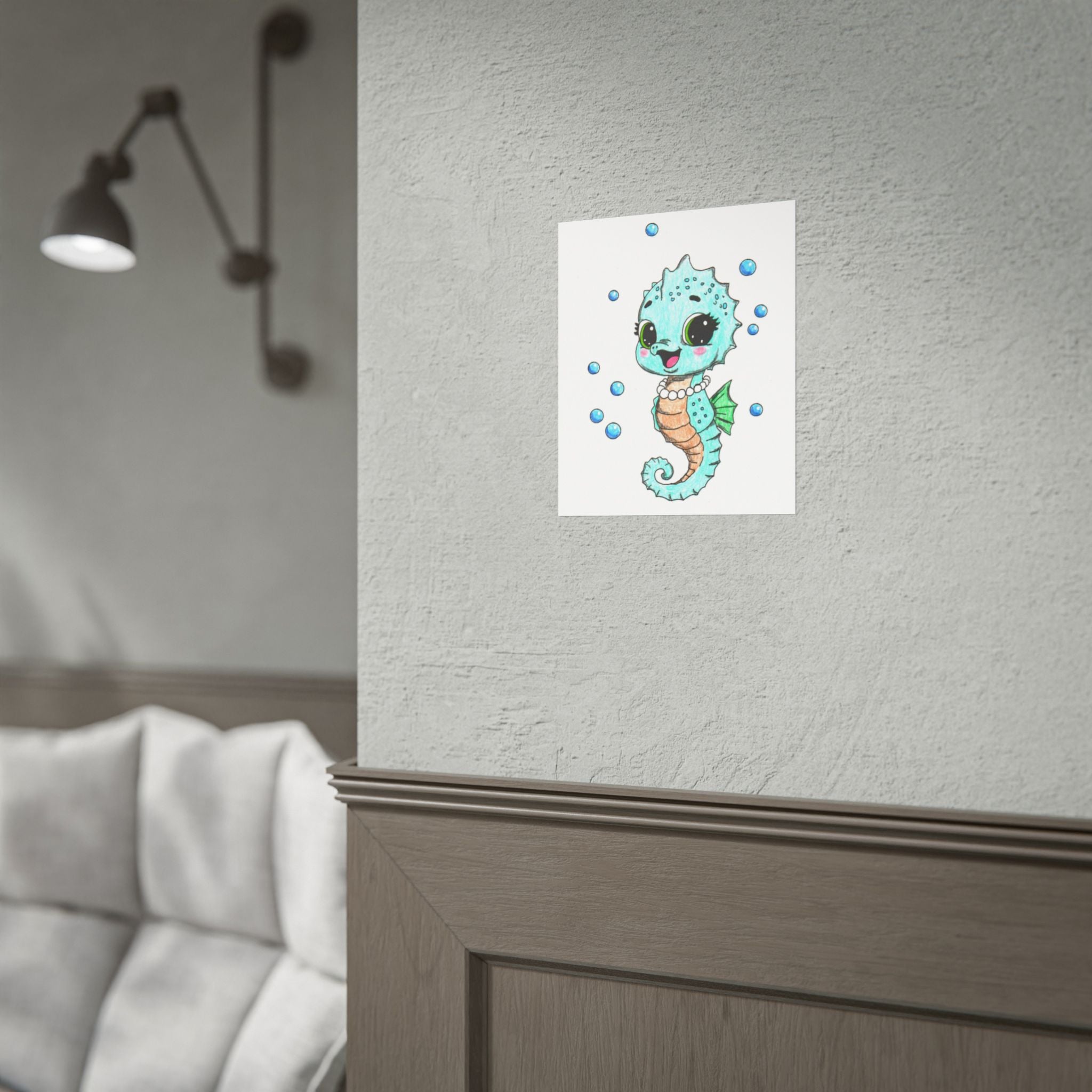 She Found Every Pearl! Seahorse Art Print | Hand-Drawn Seahorse Gift