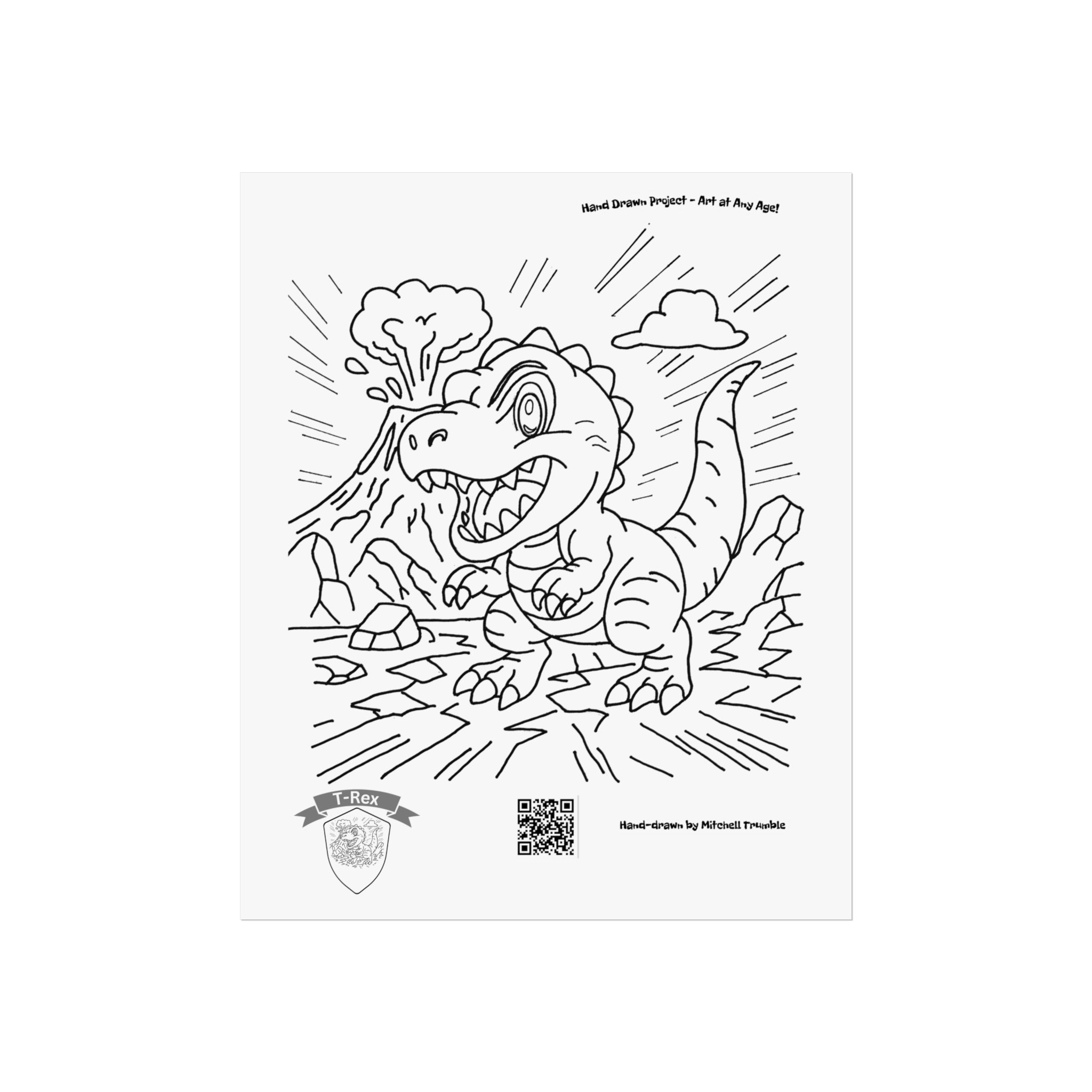 T-Rex Poster | Hand-Drawn Dinosaur Art with Scannable QR Code | Fun for All Ages