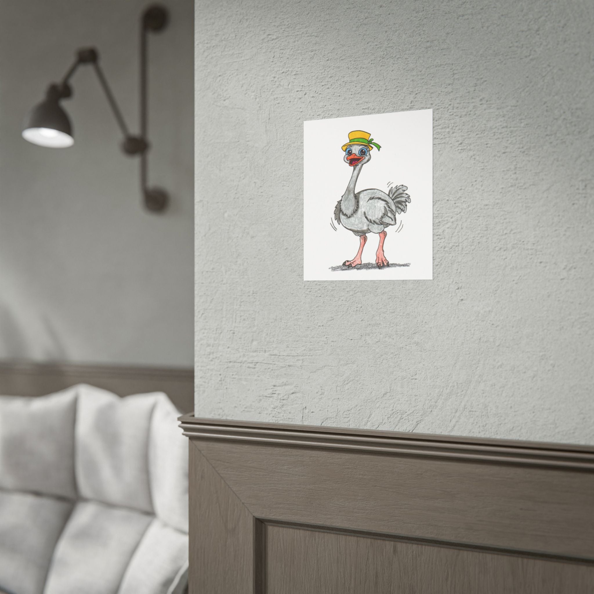 Found Her Hat Ostrich Print | Happy Ostrich Wall Art | Hand Drawn Bird Illustration