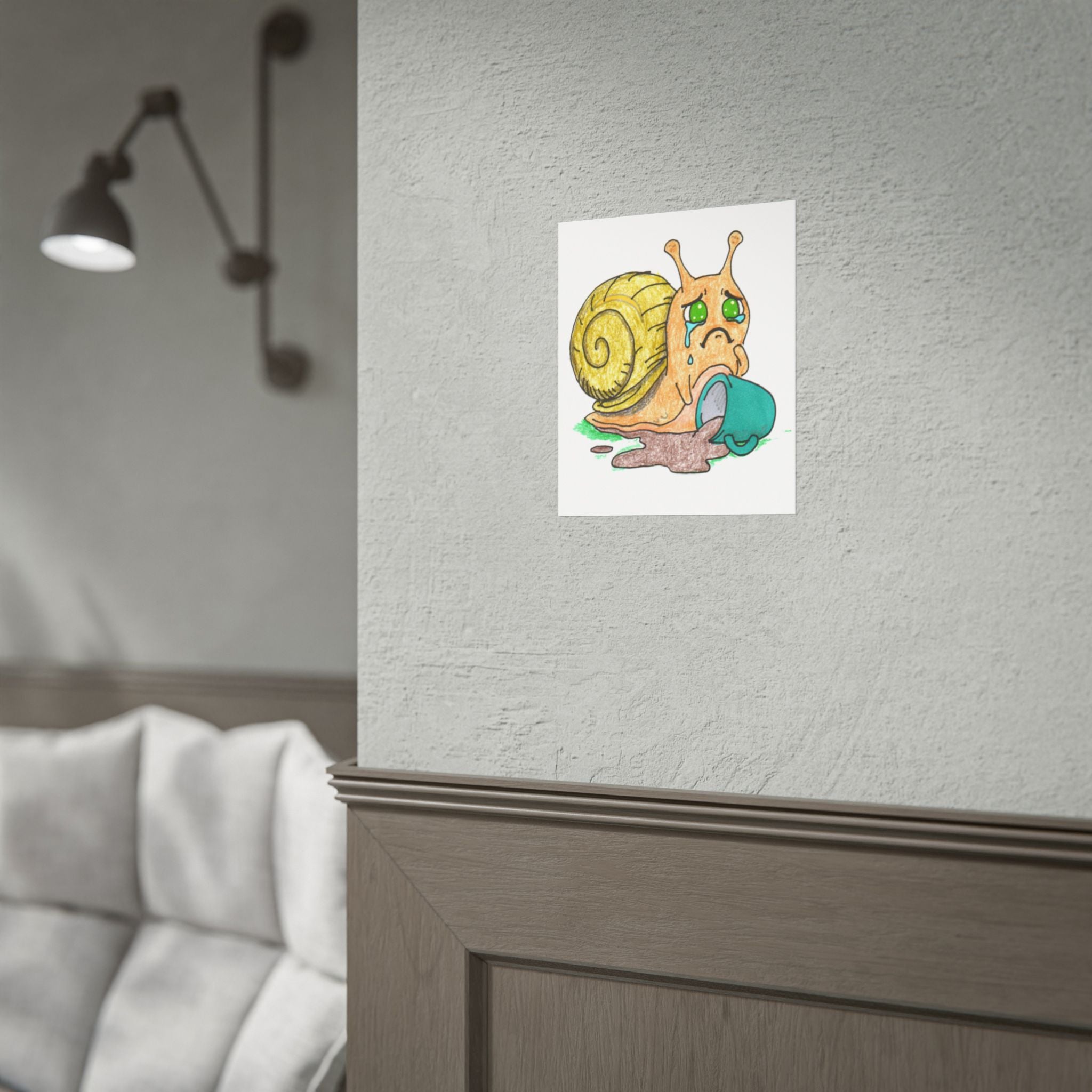 Sad Snail Spilled Her Coffee Wall Art Print | Hand Drawn Snail Print