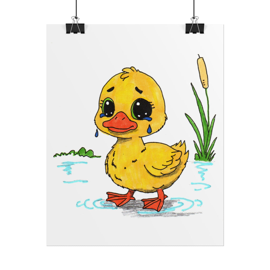 Sad Duckling Lost Her Mama Art Print | Hand Drawn Duckling Wall Decor | Emotional Animal Artwork