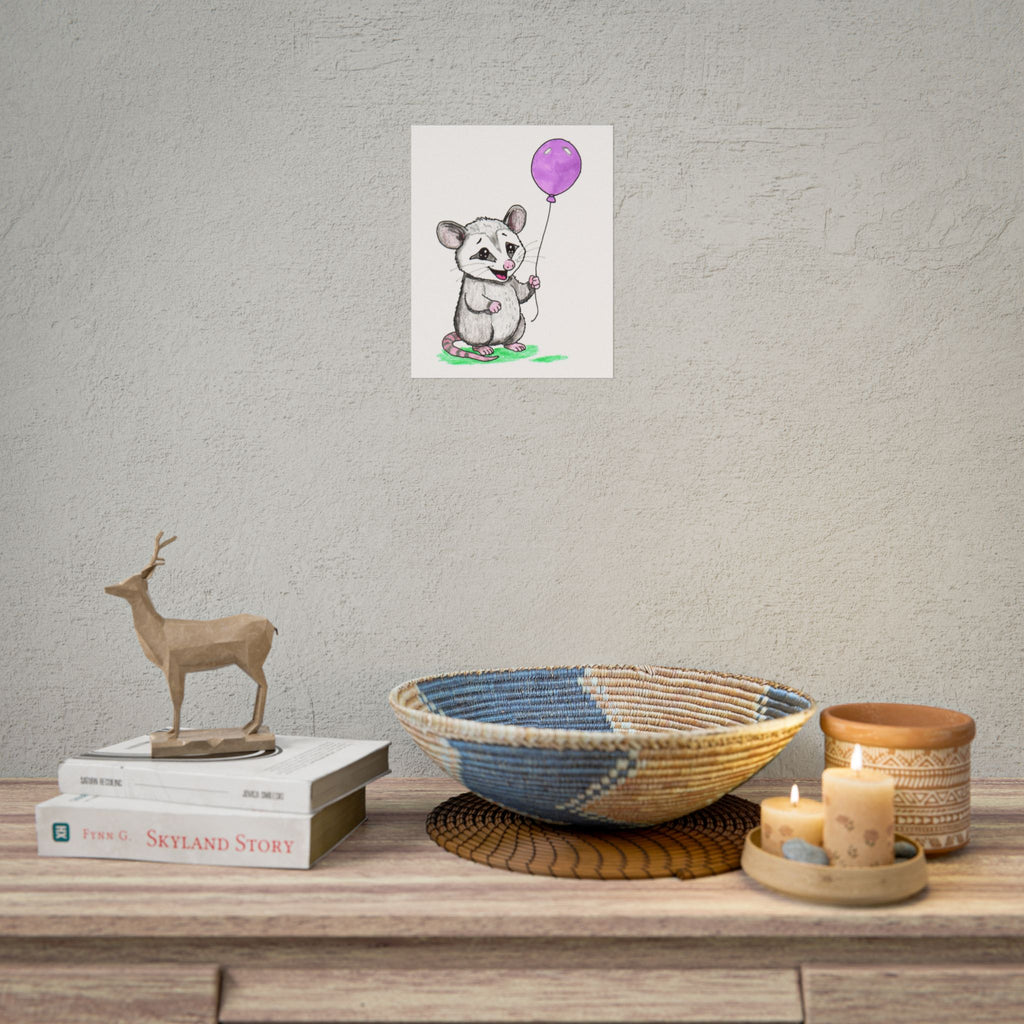 Opossum Found a Balloon Print | Hand Drawn Woodland Animal Wall Art
