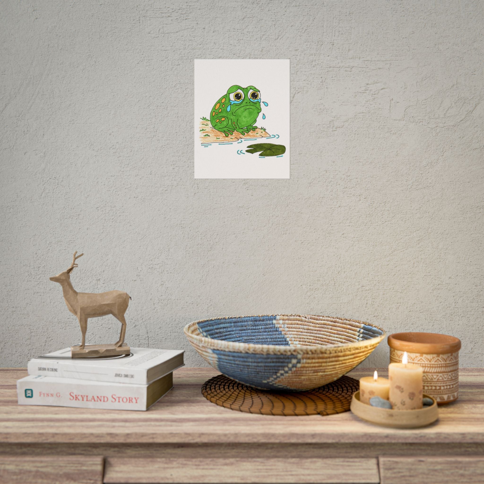 Lilly Pad Lost Frog Sad Wall Art - Hand Colored Sad Frog Illustration - Pond Animal Print - Nursery Decor - 8x10 Art Print
