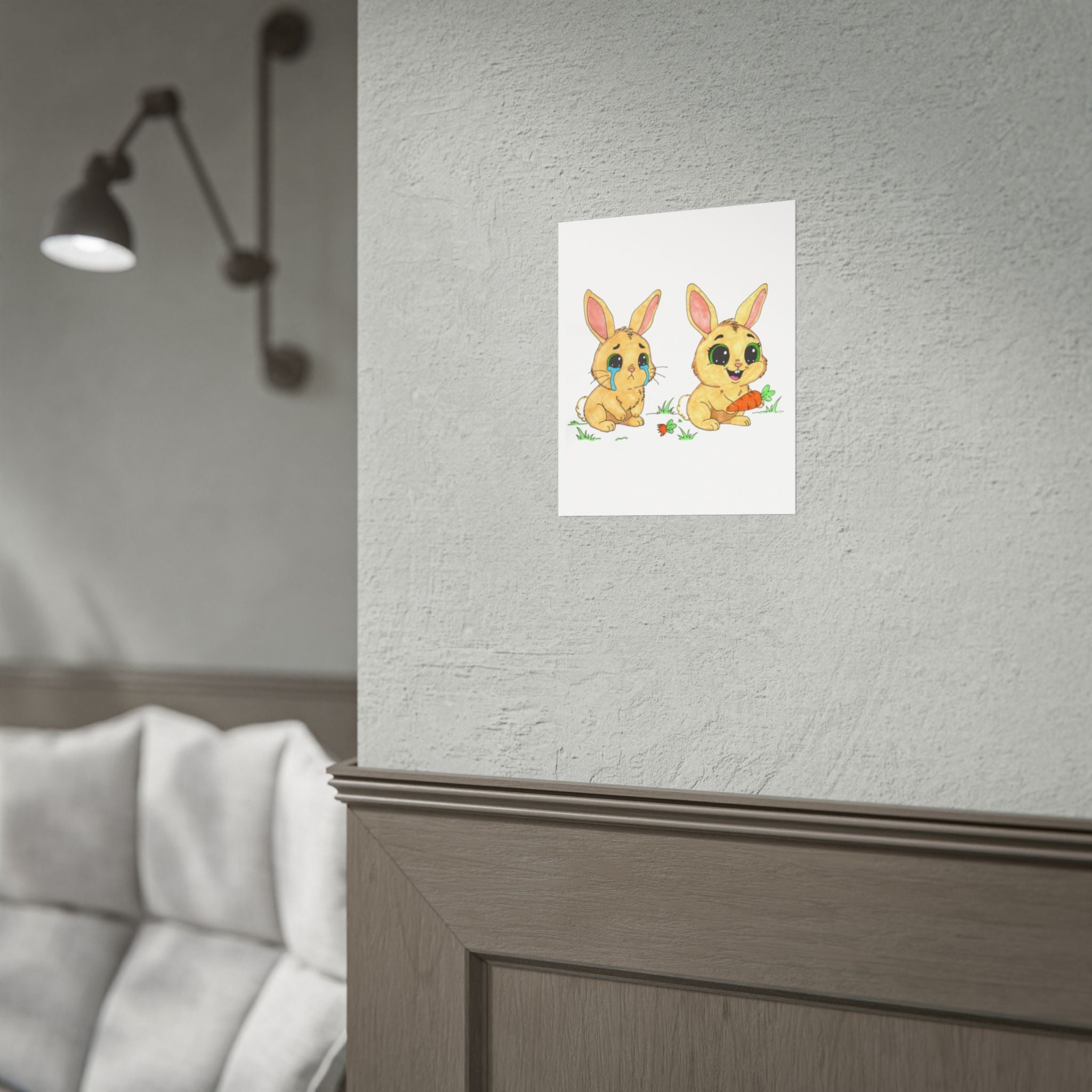 Sad to Happy Rabbit Carrot Story Print, Cute Bunny Wall Art, Hand Drawn Nursery Decor