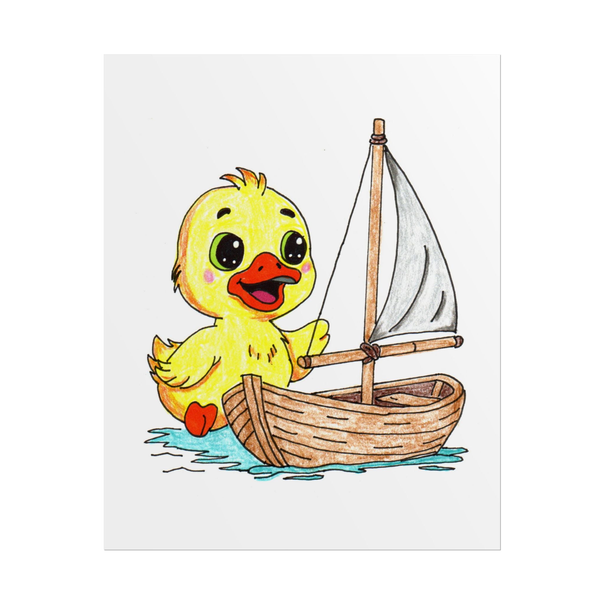 Happy Duckling with Repaired Boat Print | Hand Drawn Lost & Found Critter Wall Art
