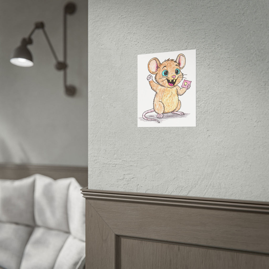 Mouse Celebrates His First Tooth | Hand Drawn Wall Art Print | Tooth Fairy Gift