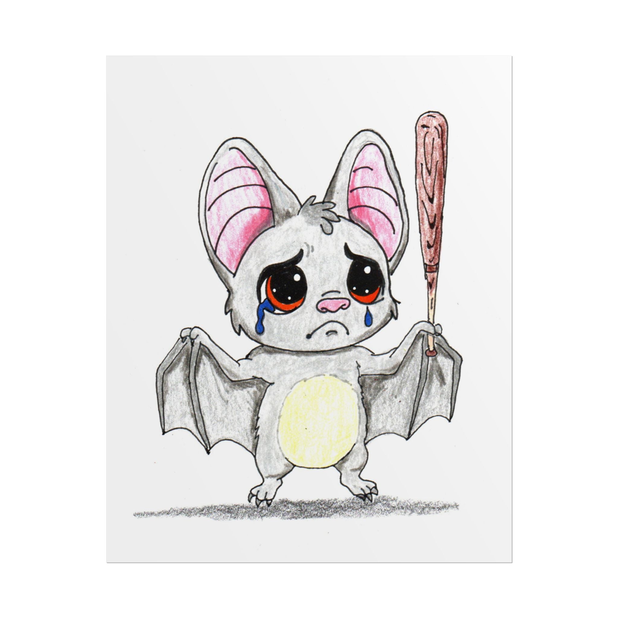 Lost His Baseball Bat Print | Sad Bat Wall Art | Lost & Found Critter 8x10 Print