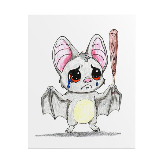 Lost His Baseball Bat Print | Sad Bat Wall Art | Lost & Found Critter 8x10 Print