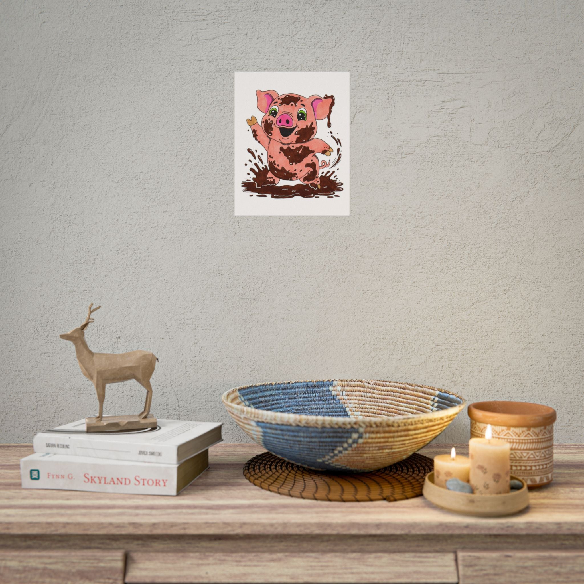 Hand Drawn Pig Found Mud Print, Cute Farm Animal Wall Art, Happy Pig Illustration, Nursery Decor, 8x10 Children's Room Art