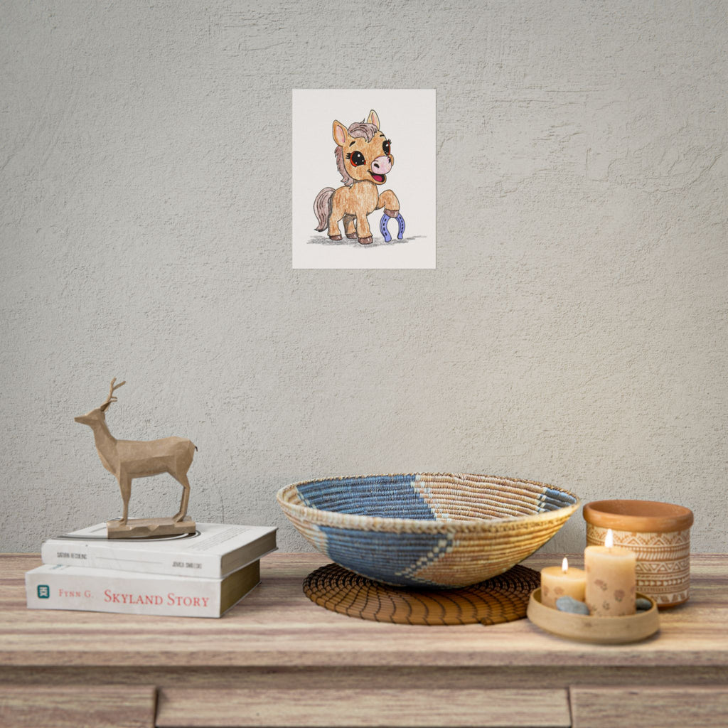 Horse Found Her Horseshoe Art Print | Hand Drawn Pony Nursery Wall Decor