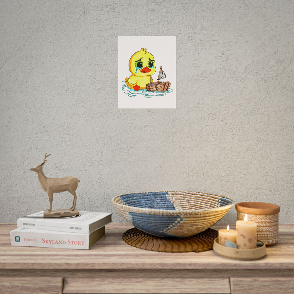 Sad Duckling with Broken Boat Print | Hand Drawn Lost & Found Critter Wall Art