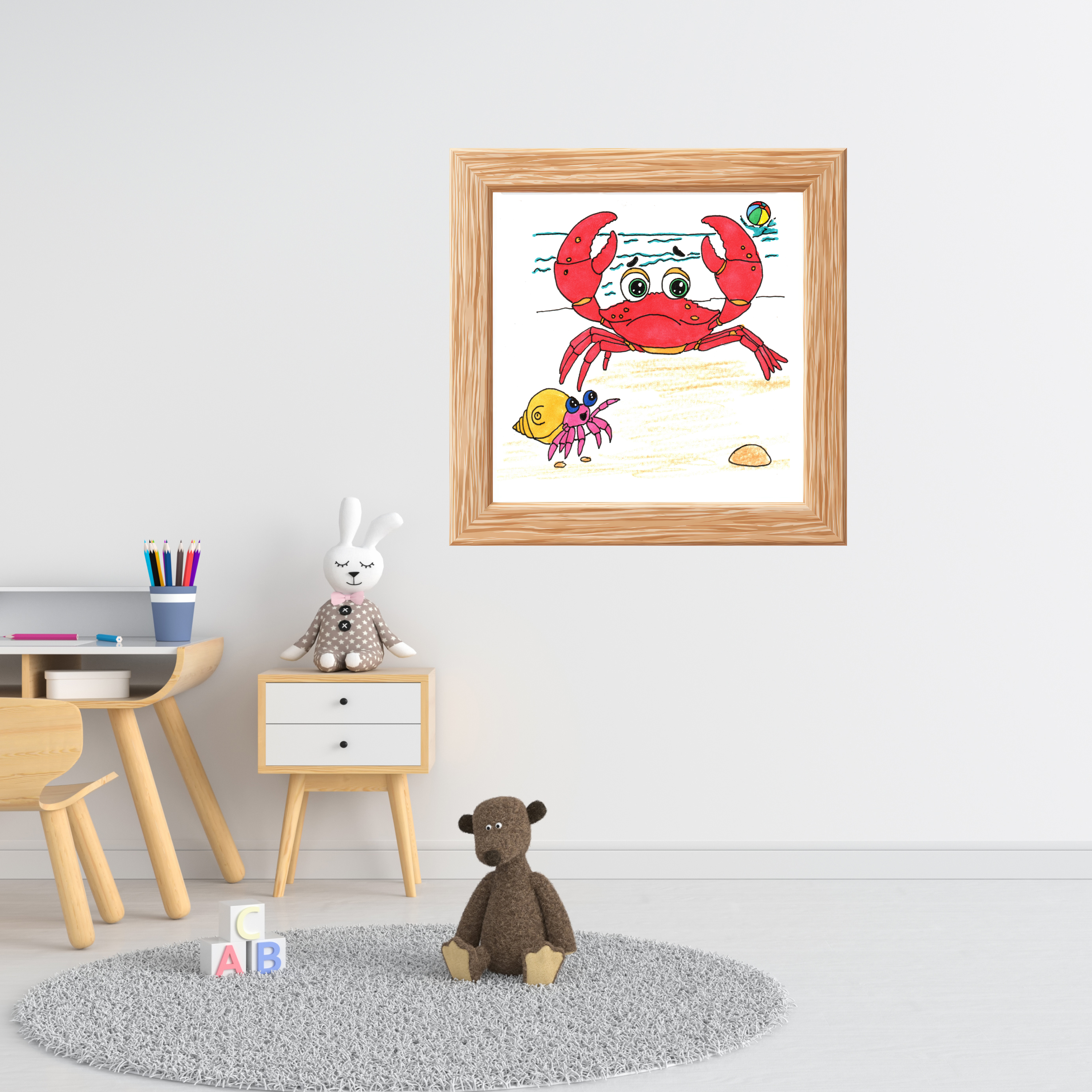 Crab - They Started Searching Together Print, Hand Drawn Crab Wall Art, Ocean Friendship Decor, Beach Animal Illustration