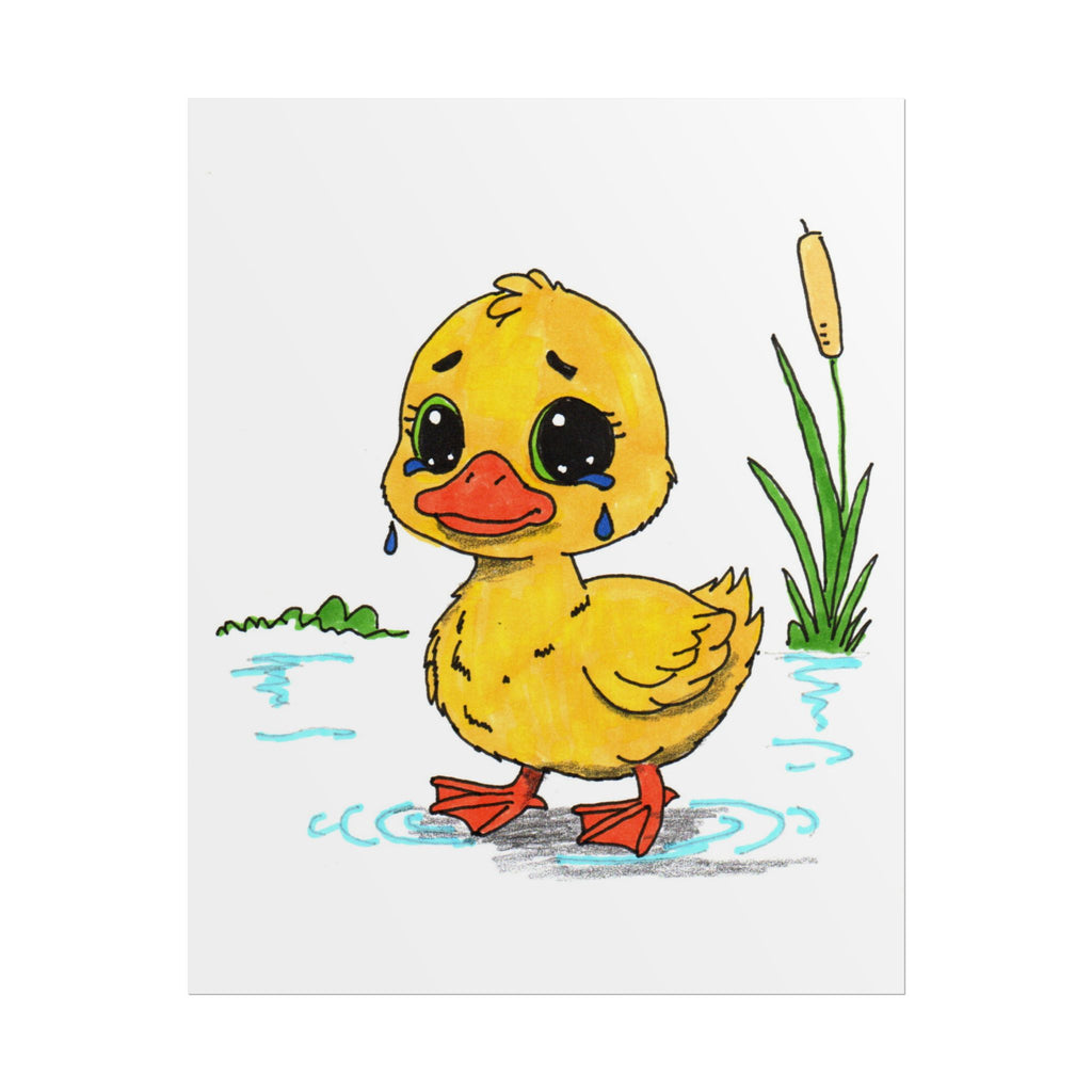 Sad Duckling Lost Her Mama Art Print | Hand Drawn Duckling Wall Decor | Emotional Animal Artwork