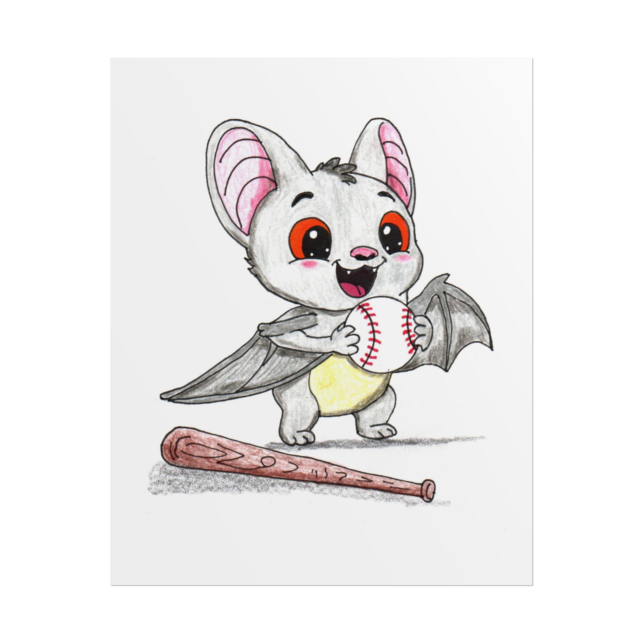Found His Baseball Print | Happy Bat Wall Art | Lost & Found Critter Baseball Art