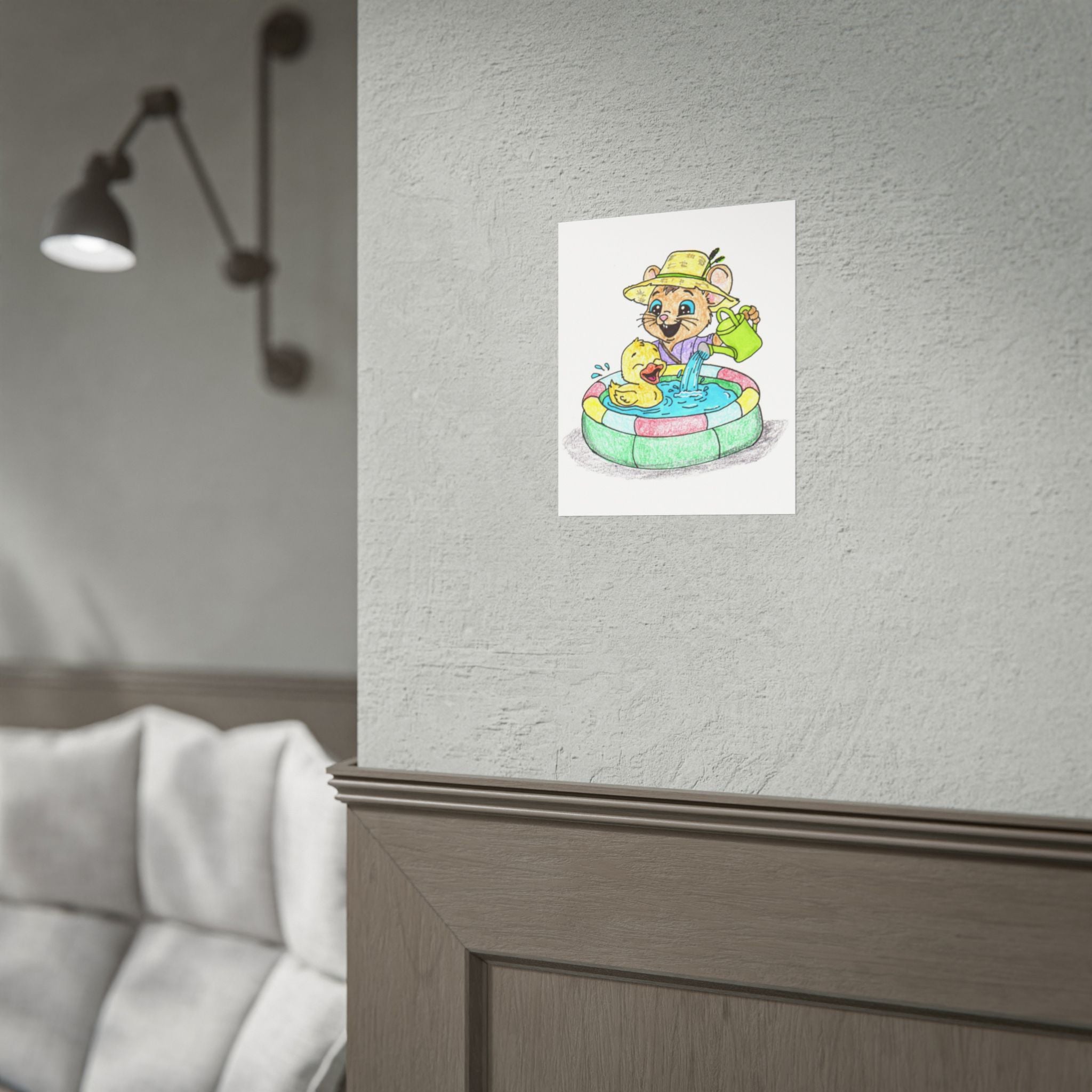 Duck Found Her Pond Print, Happy Duck Wall Art, Hand Drawn Animal Print