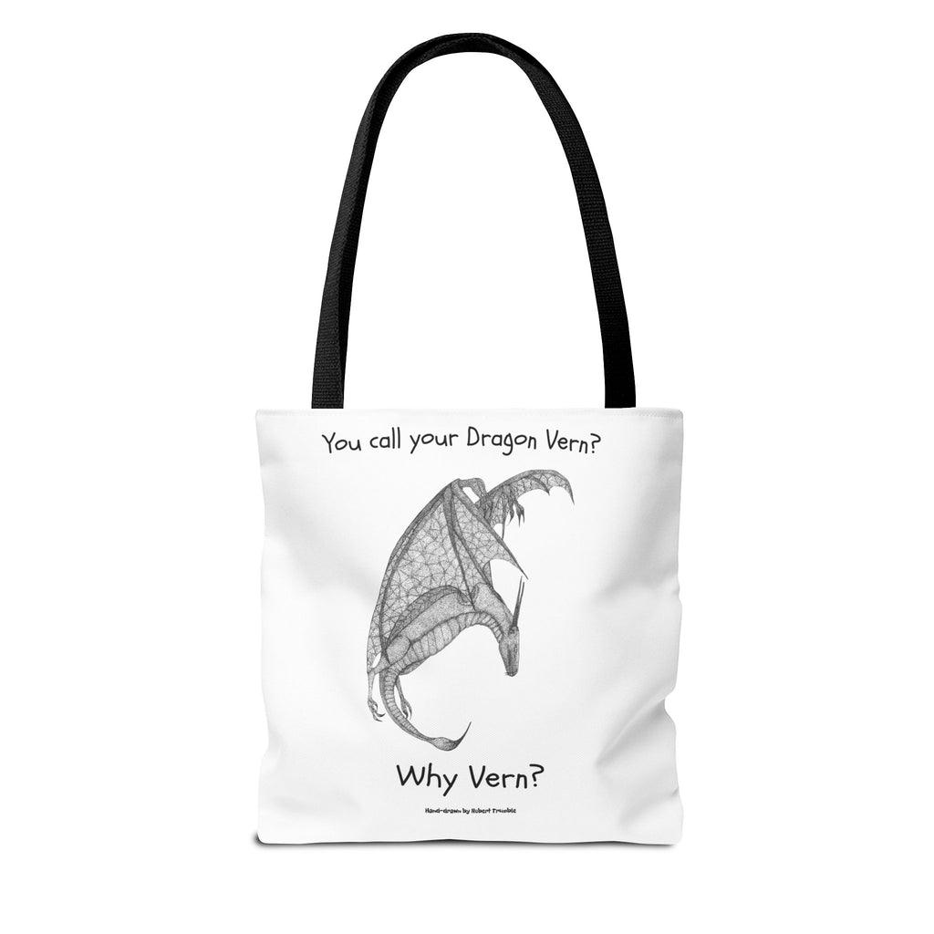 Wyvern Tote Bag | “You Call Your Dragon Vern?” | Hand-Drawn Fantasy Art by Robert Trumble | Reusable Cotton Bag for Dragon Fans