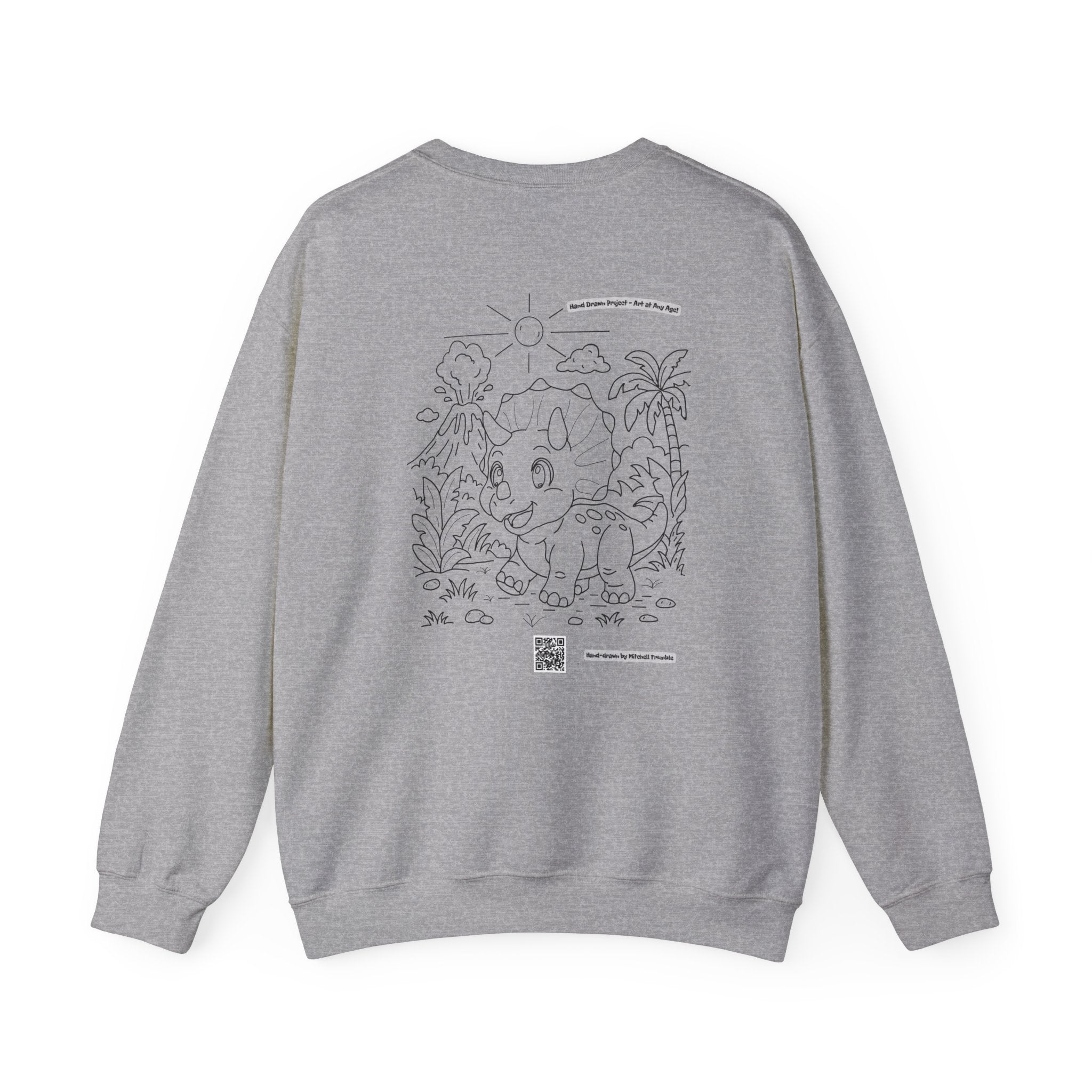 Triceratops Crewneck Sweatshirt | Unisex Fit | Hand-Drawn Dinosaur with QR Code