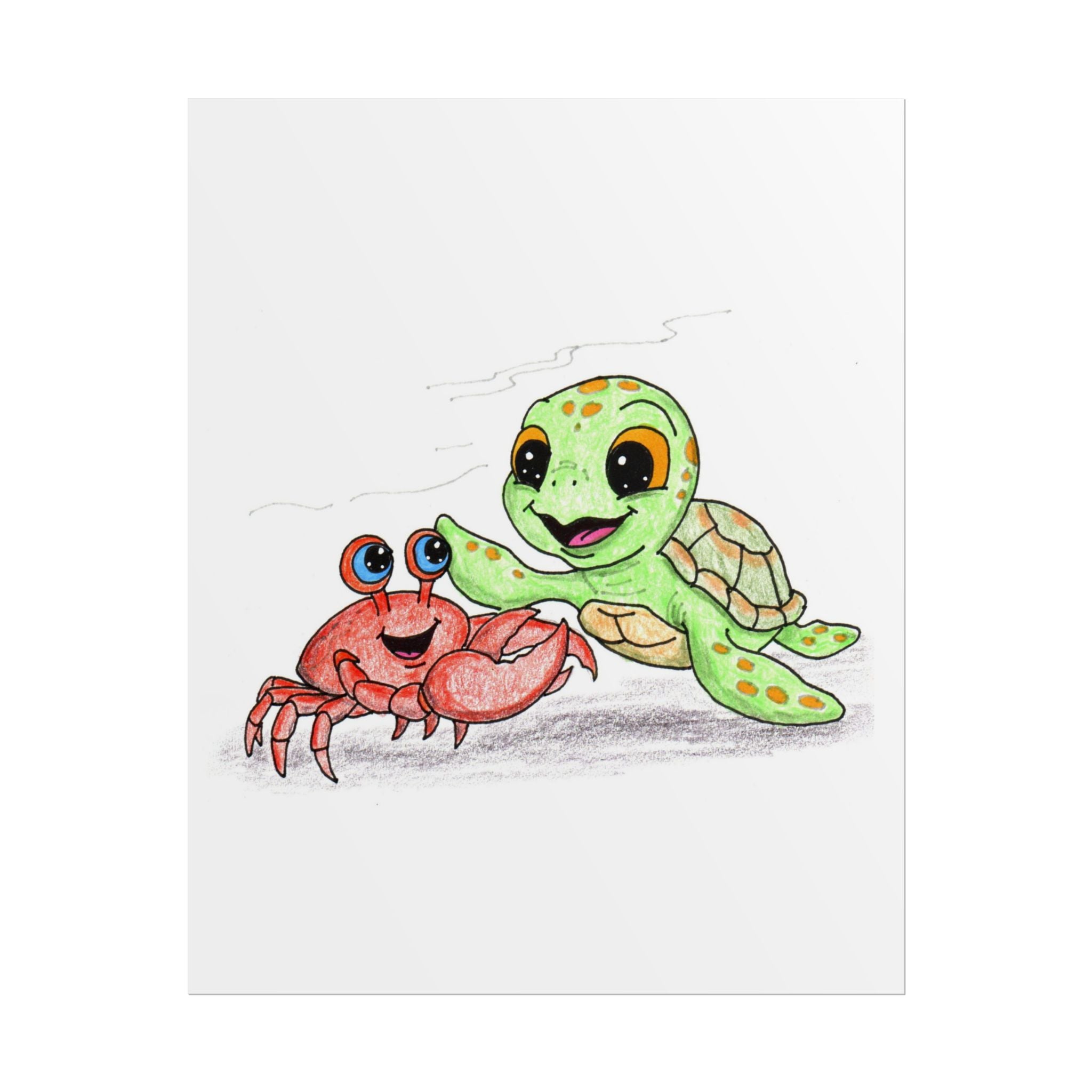 Sea Turtle Found Her Best Friend | Hand Drawn Ocean Animal Print