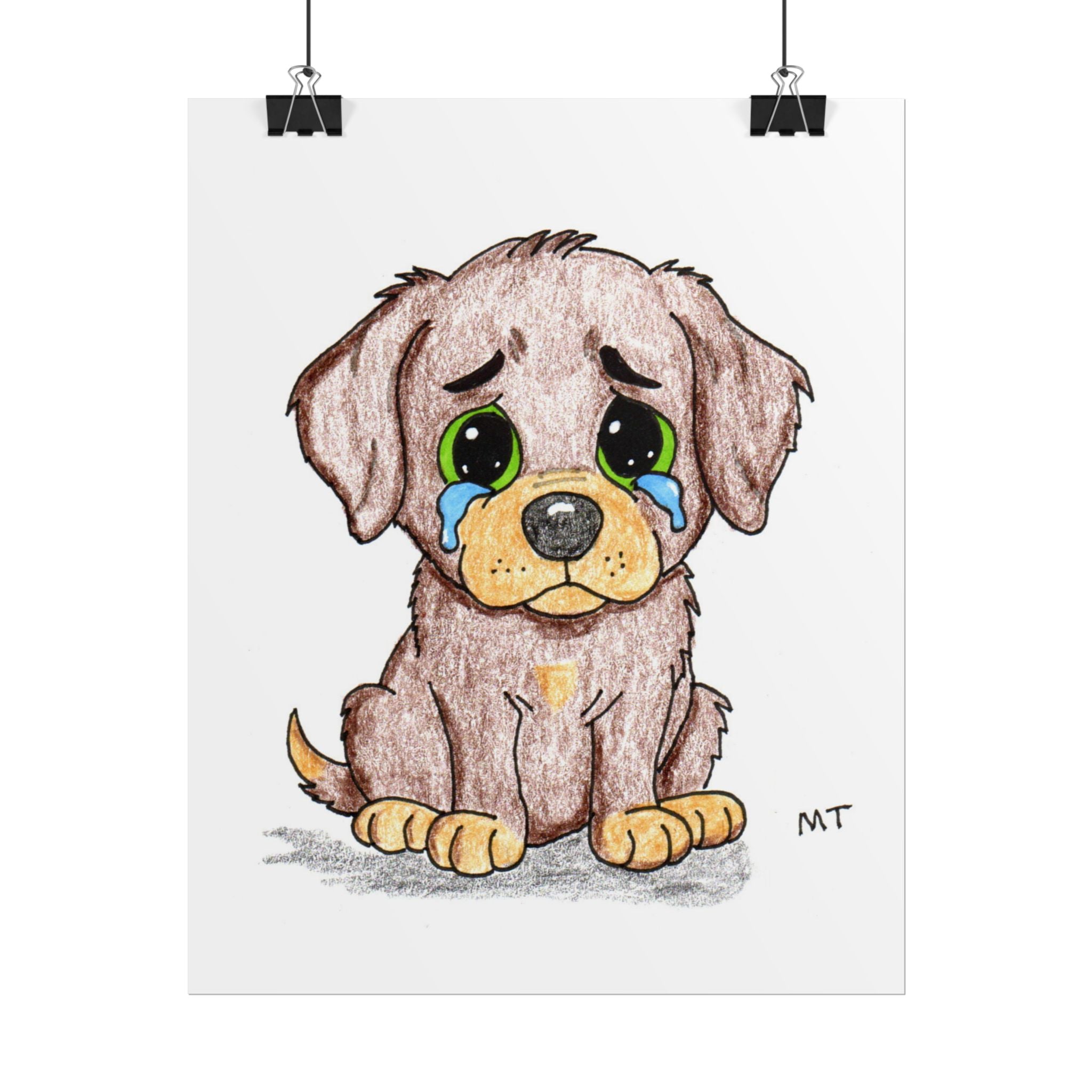 Sad Puppy Wall Art Print, Hand Drawn Dog Illustration, Lost Bone Puppy, Nursery Decor, Kids Room Art