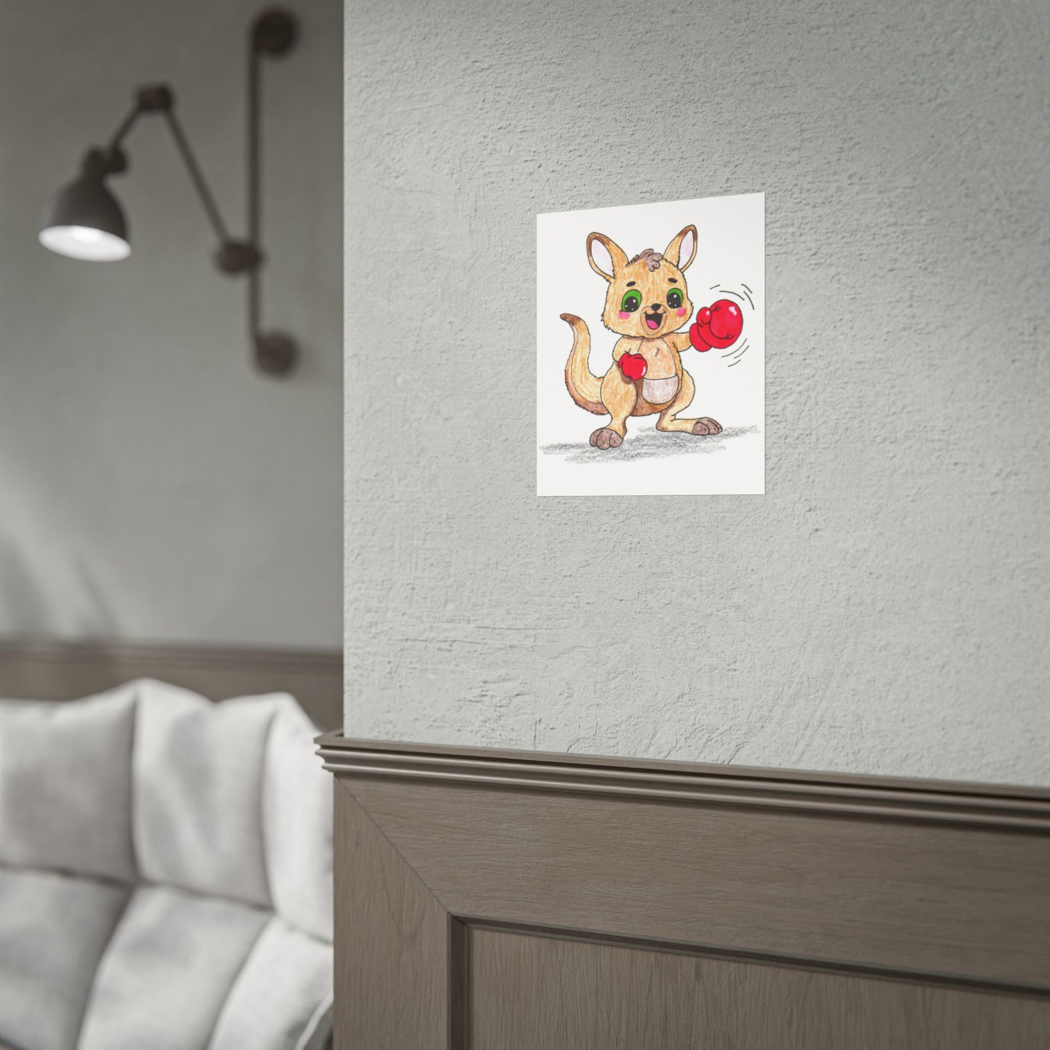 Lost & Found Critters | Kangaroo Found Her Glove Print | Hand Drawn Happy Kangaroo Wall Art | Cute Animal Nursery Decor