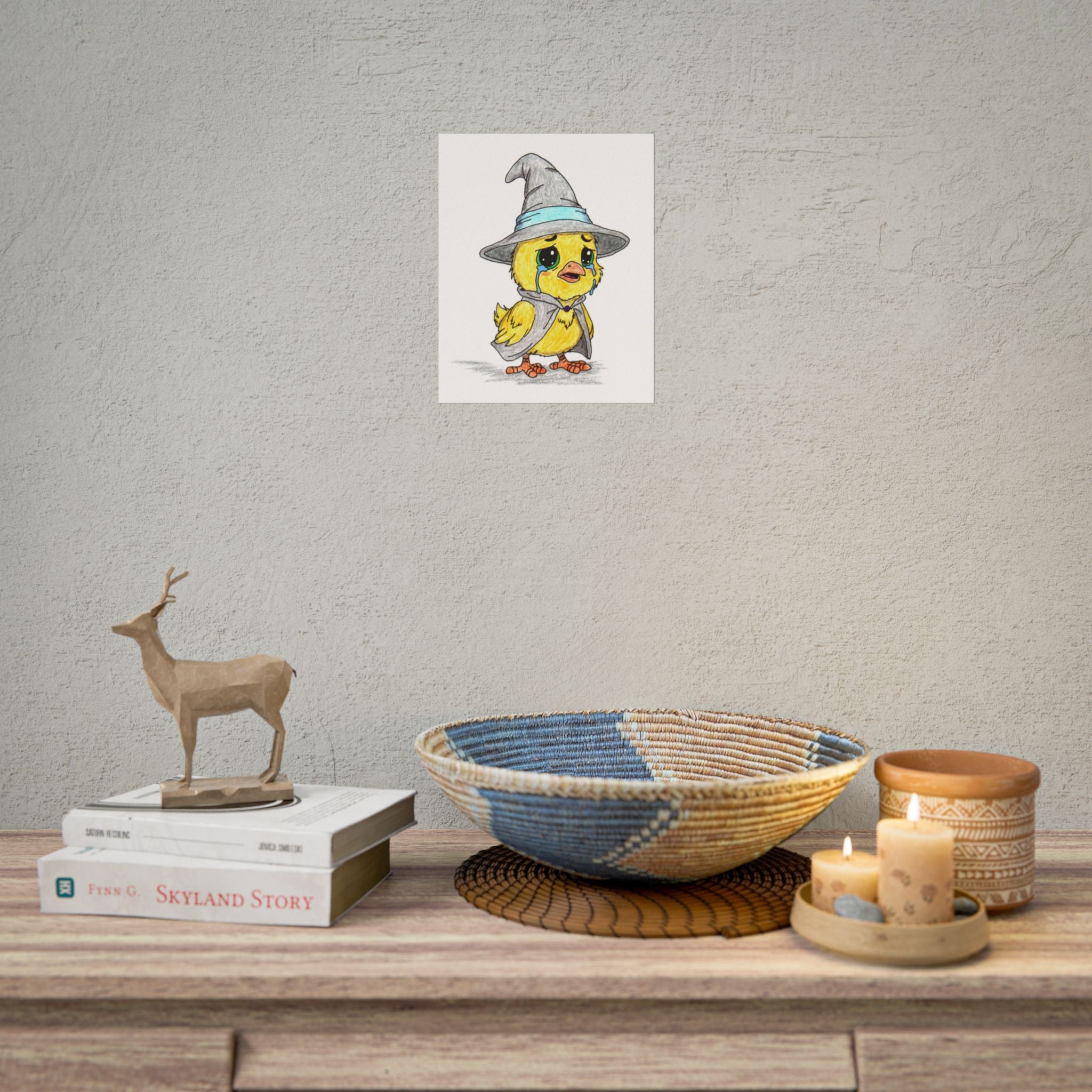Wizard Chick Lost Her Magic Wand Print | Hand Drawn Fantasy Bird Wall Art