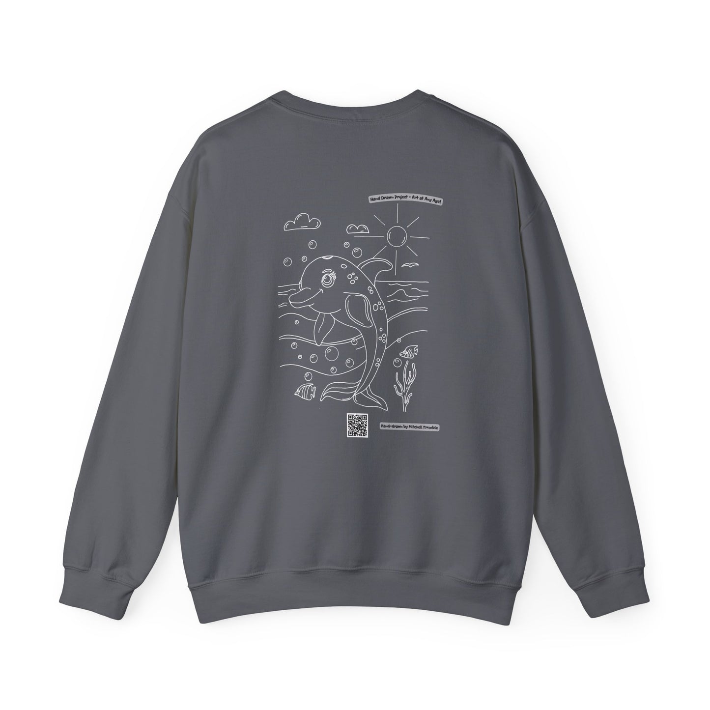 Dolphin Splash Squad Crew Sweatshirt – Hand Drawn Ocean Critter by Mitchell Trumble