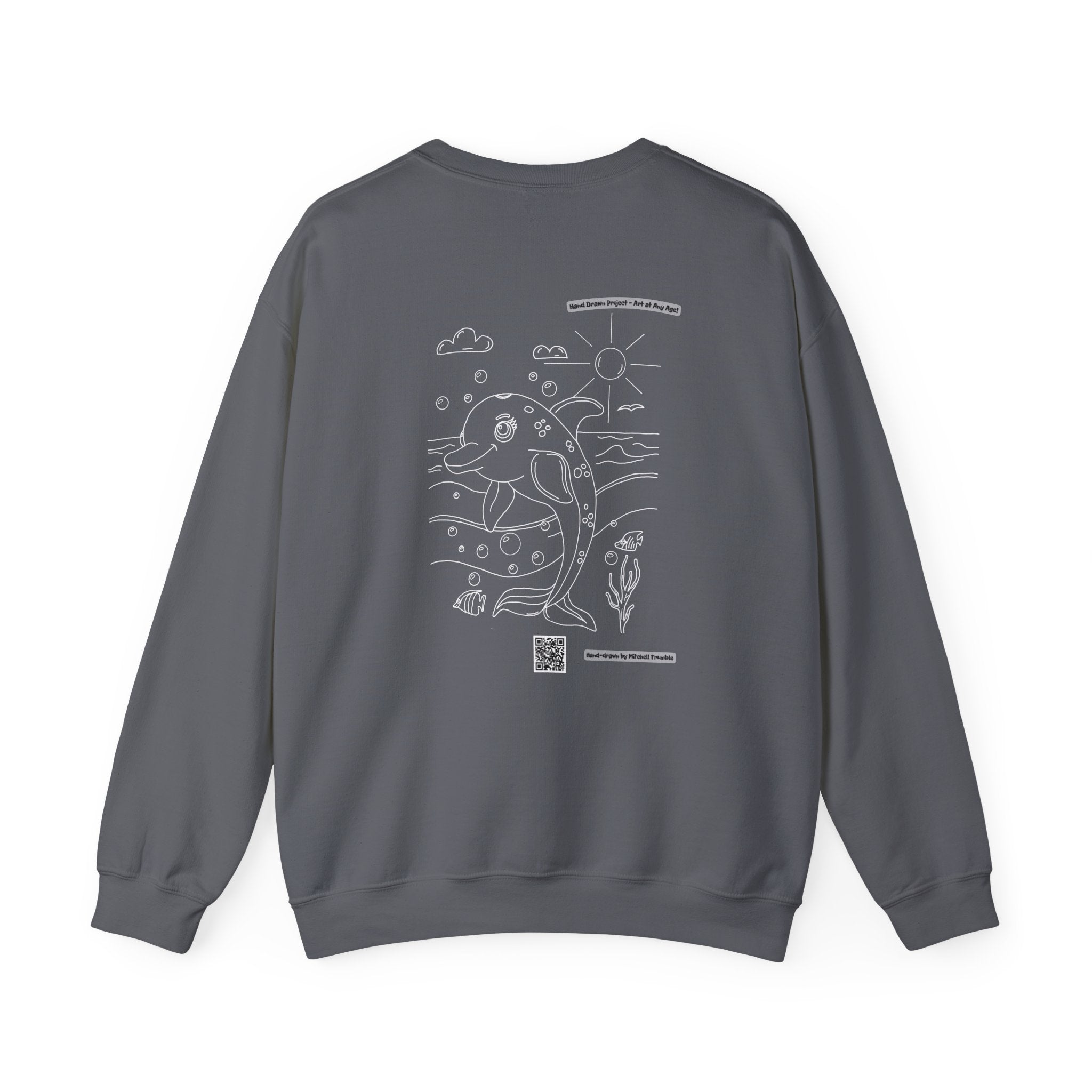 Dolphin Splash Squad Crew Sweatshirt – Hand Drawn Ocean Critter by Mitchell Trumble