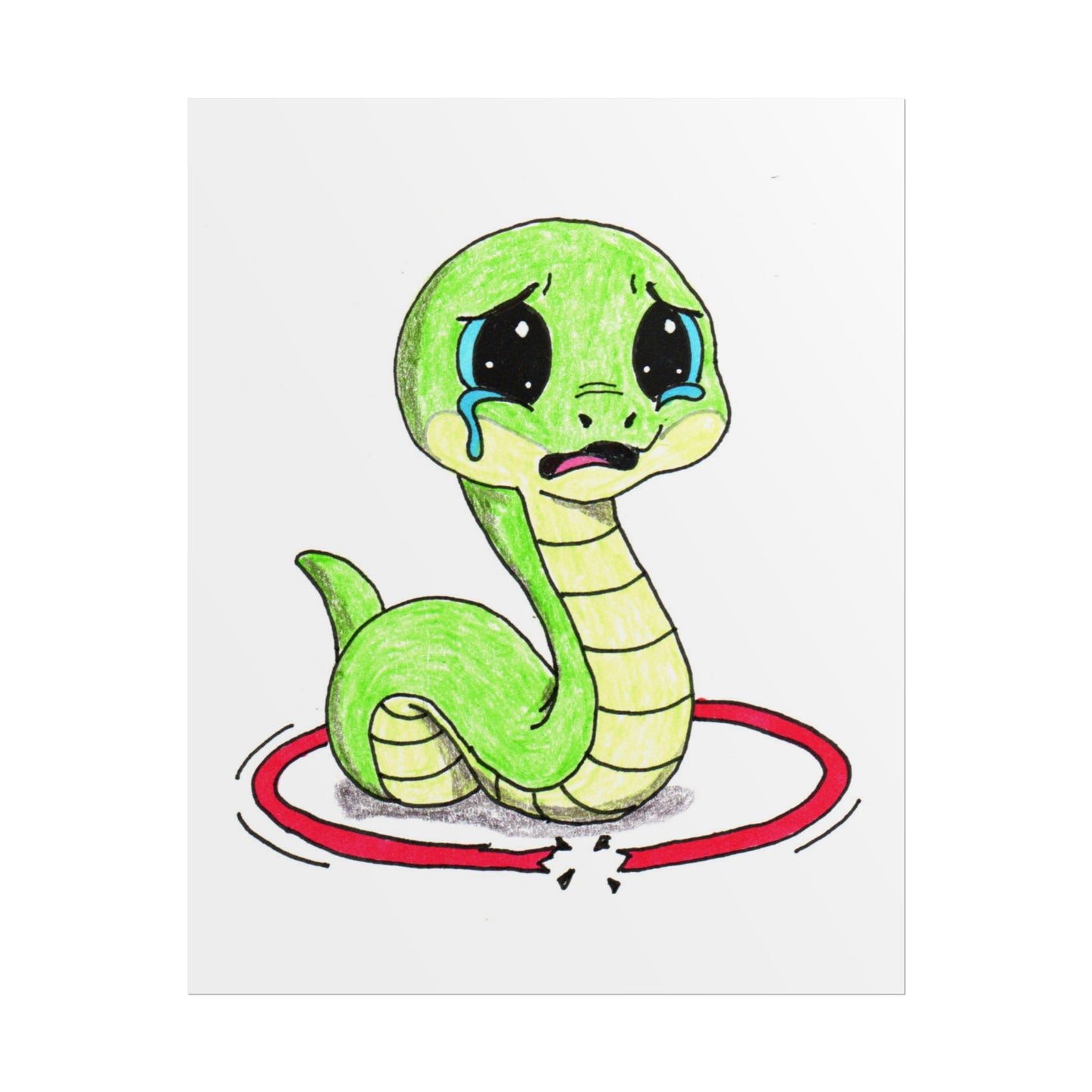 Snake Lost Her Hula Hoop | Hand Drawn Snake Art Print | Cute Sad Snake Wall Decor