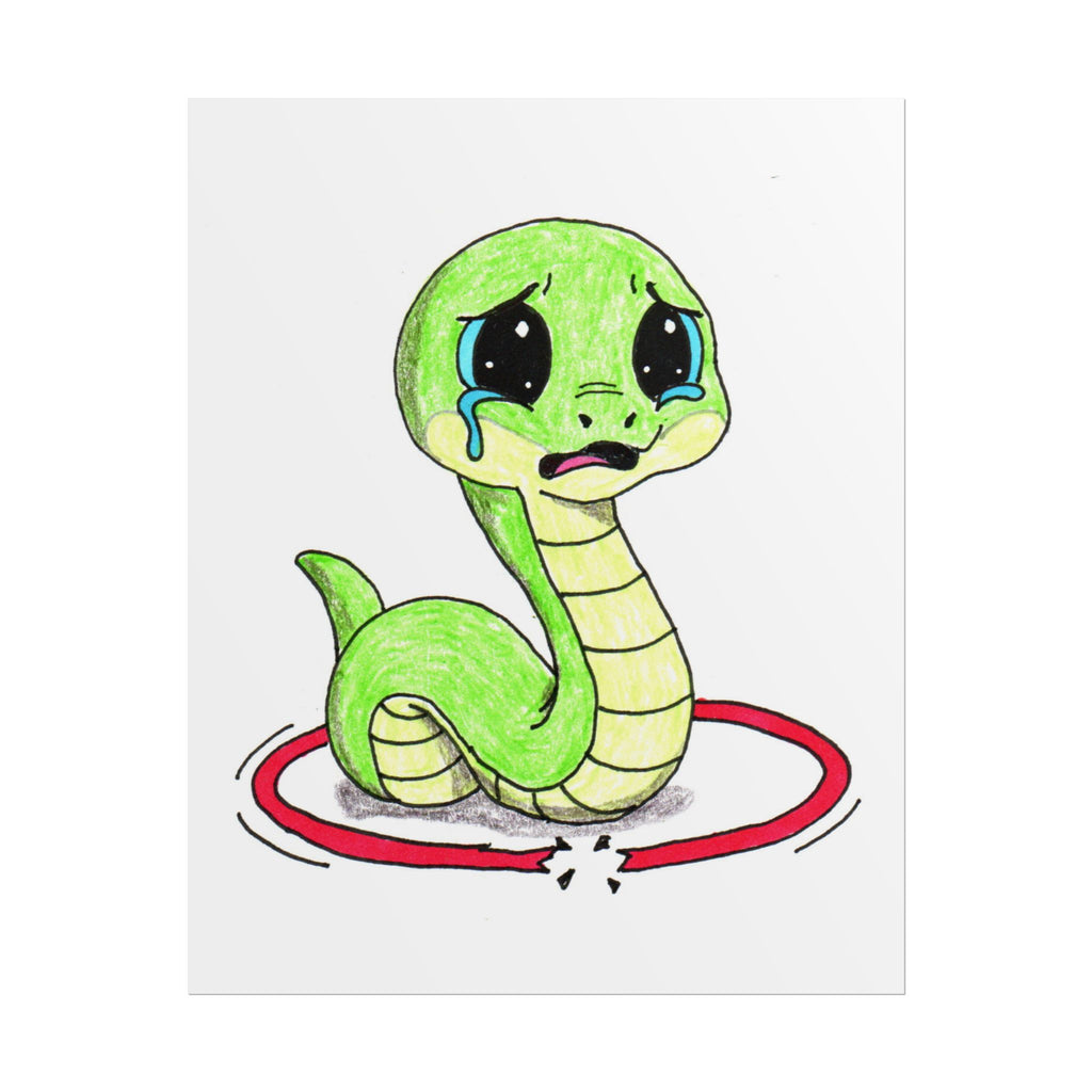 Snake Lost Her Hula Hoop | Hand Drawn Snake Art Print | Cute Sad Snake Wall Decor